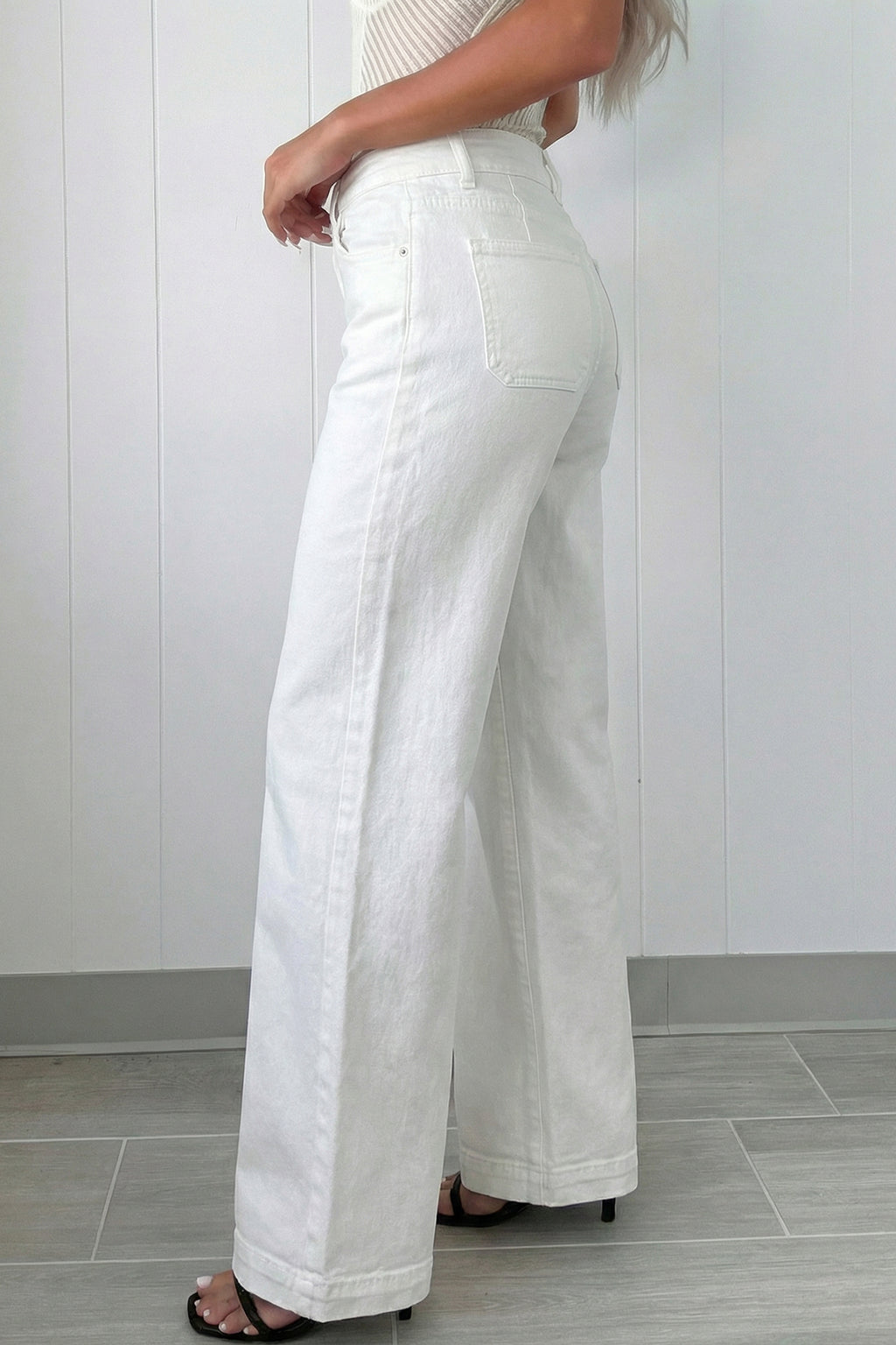 Button High Waist Wide Leg Jeans