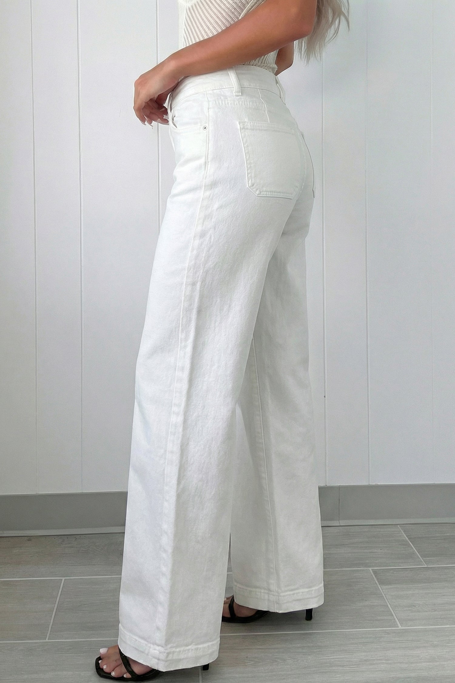 Button High Waist Wide Leg Jeans