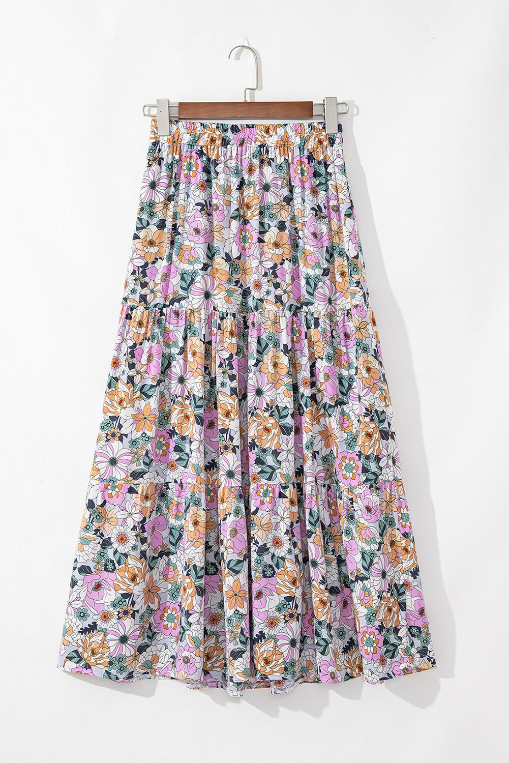 Floral Print Tiered Maxi Skirt with Split
