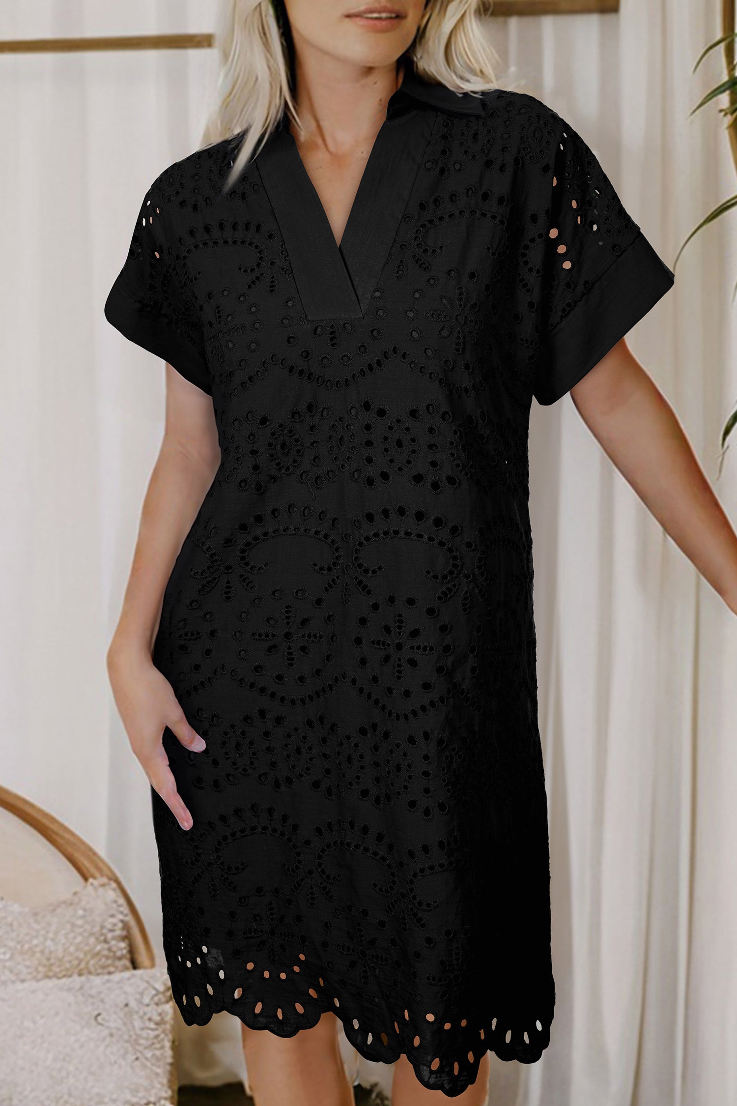 Eyelet Embroidered T Shirt Mini Dress