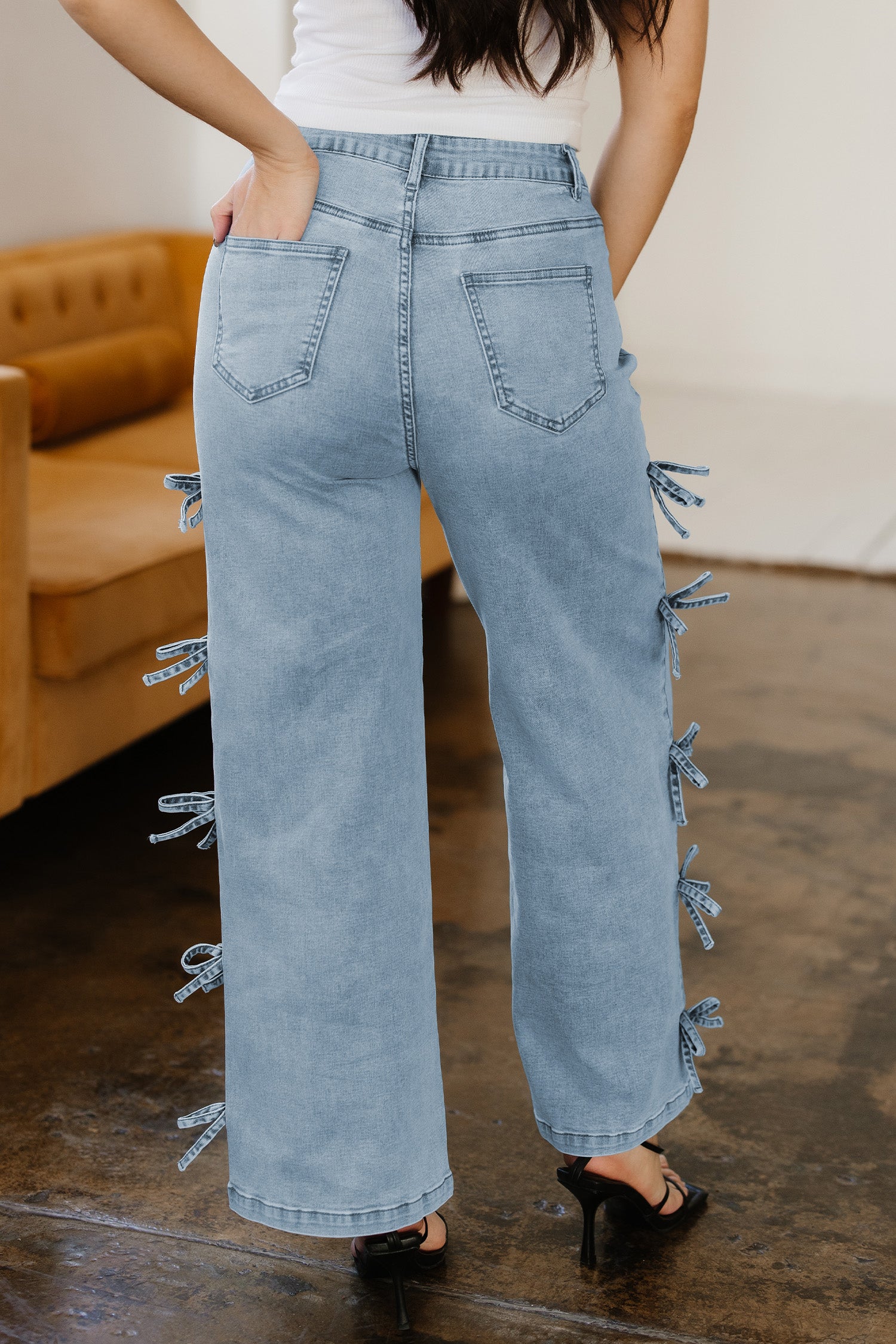 Bowknot Straight Leg Loose Jeans