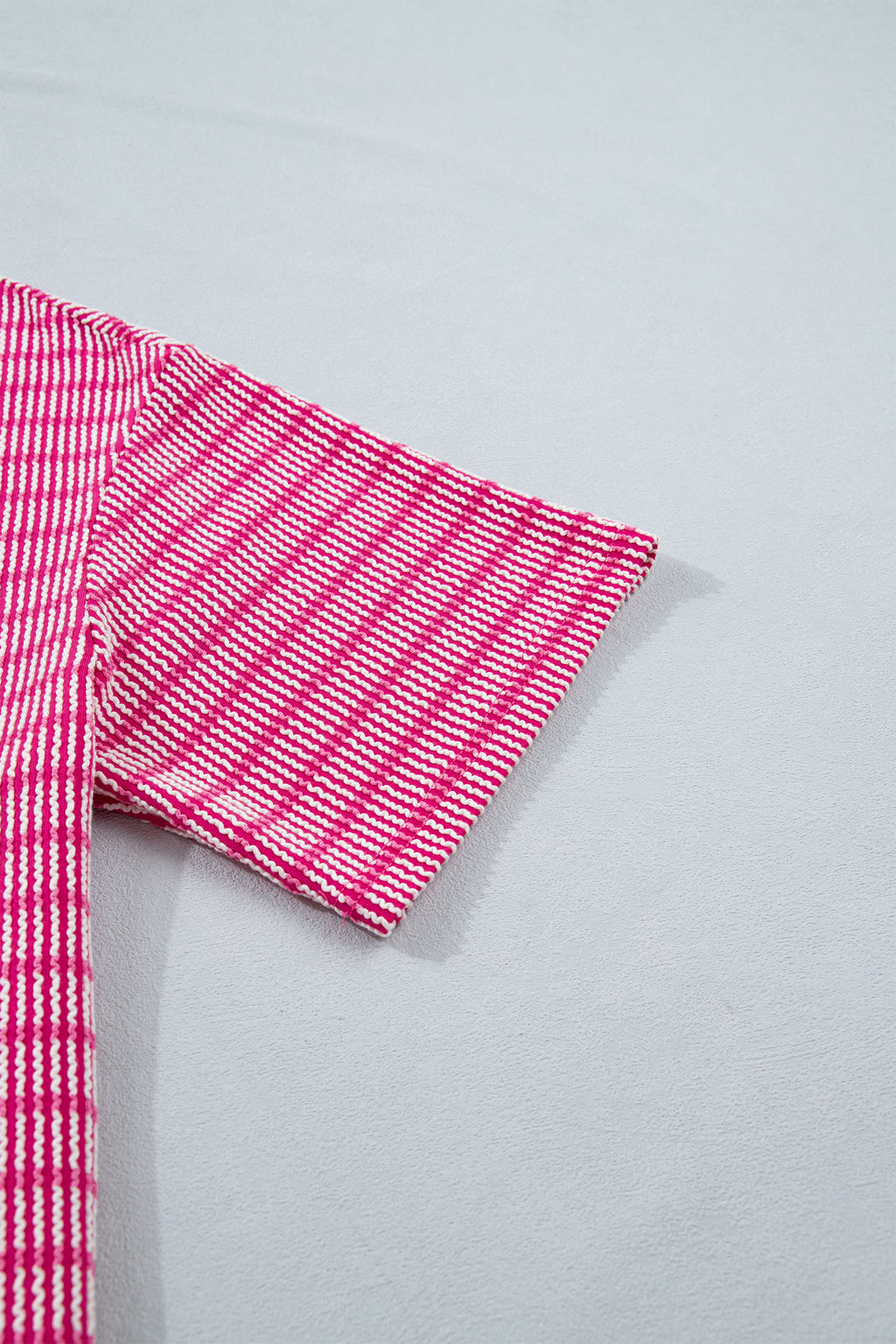 Sky Blue Stripe Raised Rib Loose Tee Drawstring Elastic Waist 2pcs Short Set