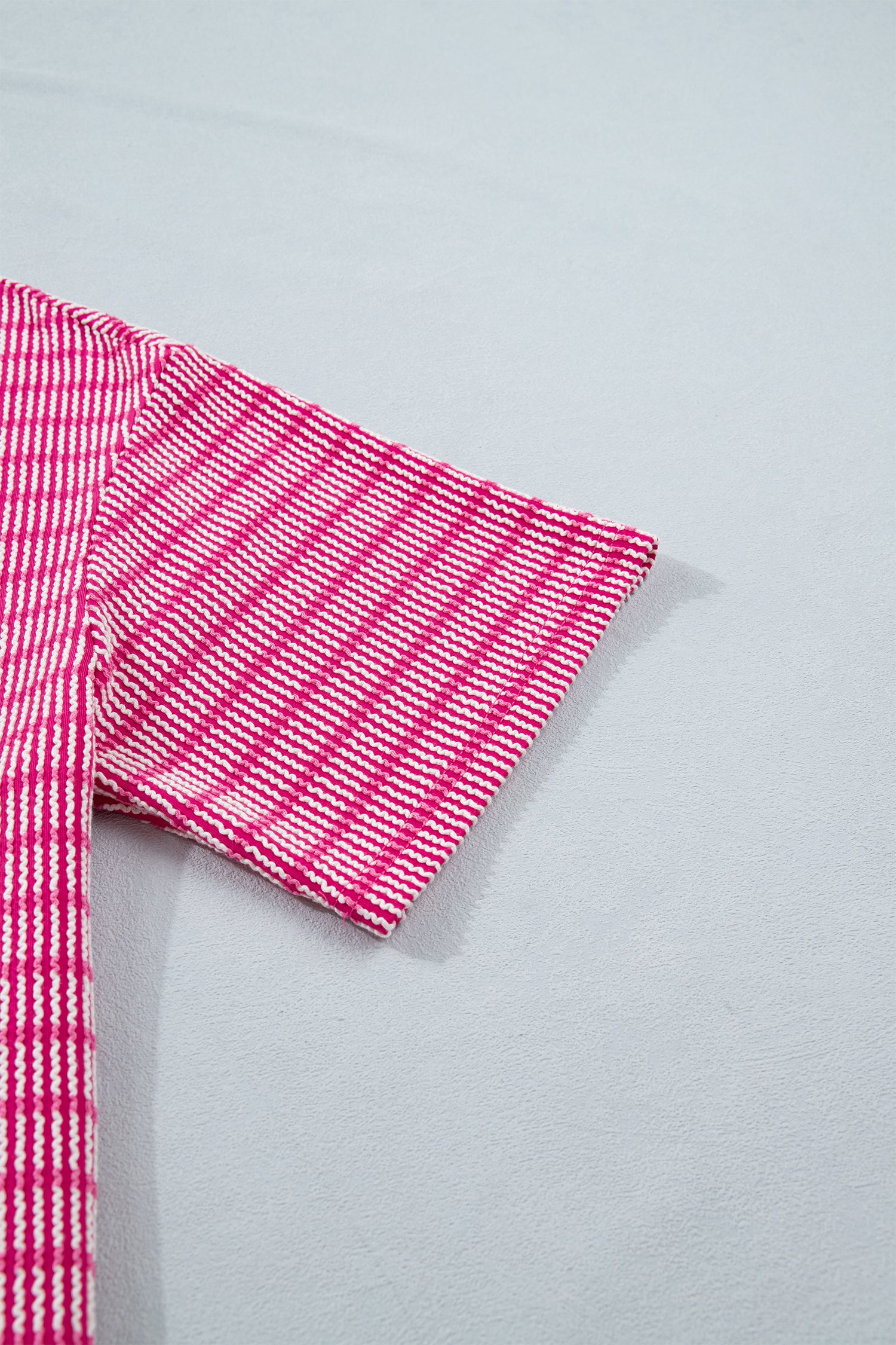Sky Blue Stripe Raised Rib Loose Tee Drawstring Elastic Waist 2pcs Short Set