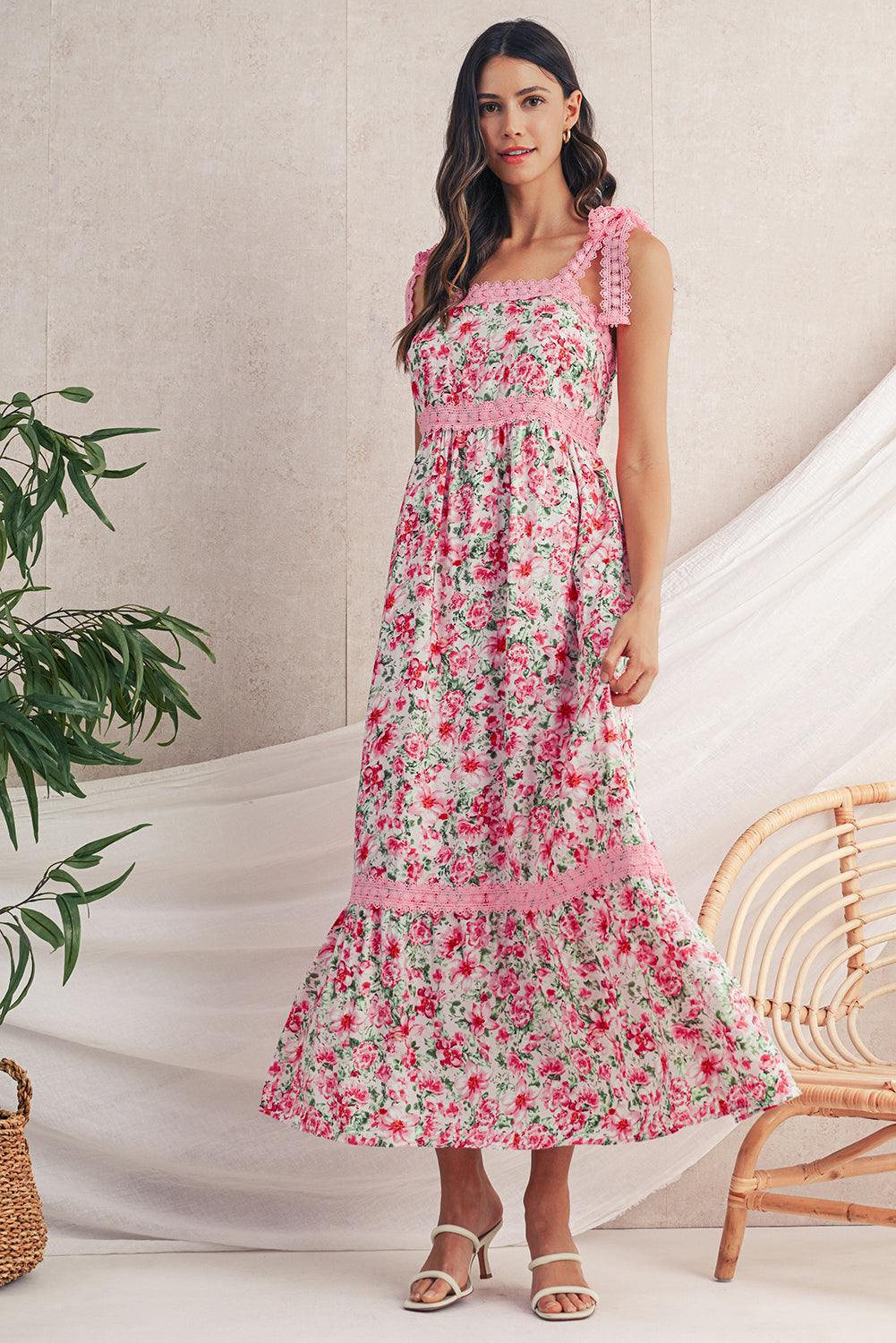 Floral Lace Tied Maxi Dress