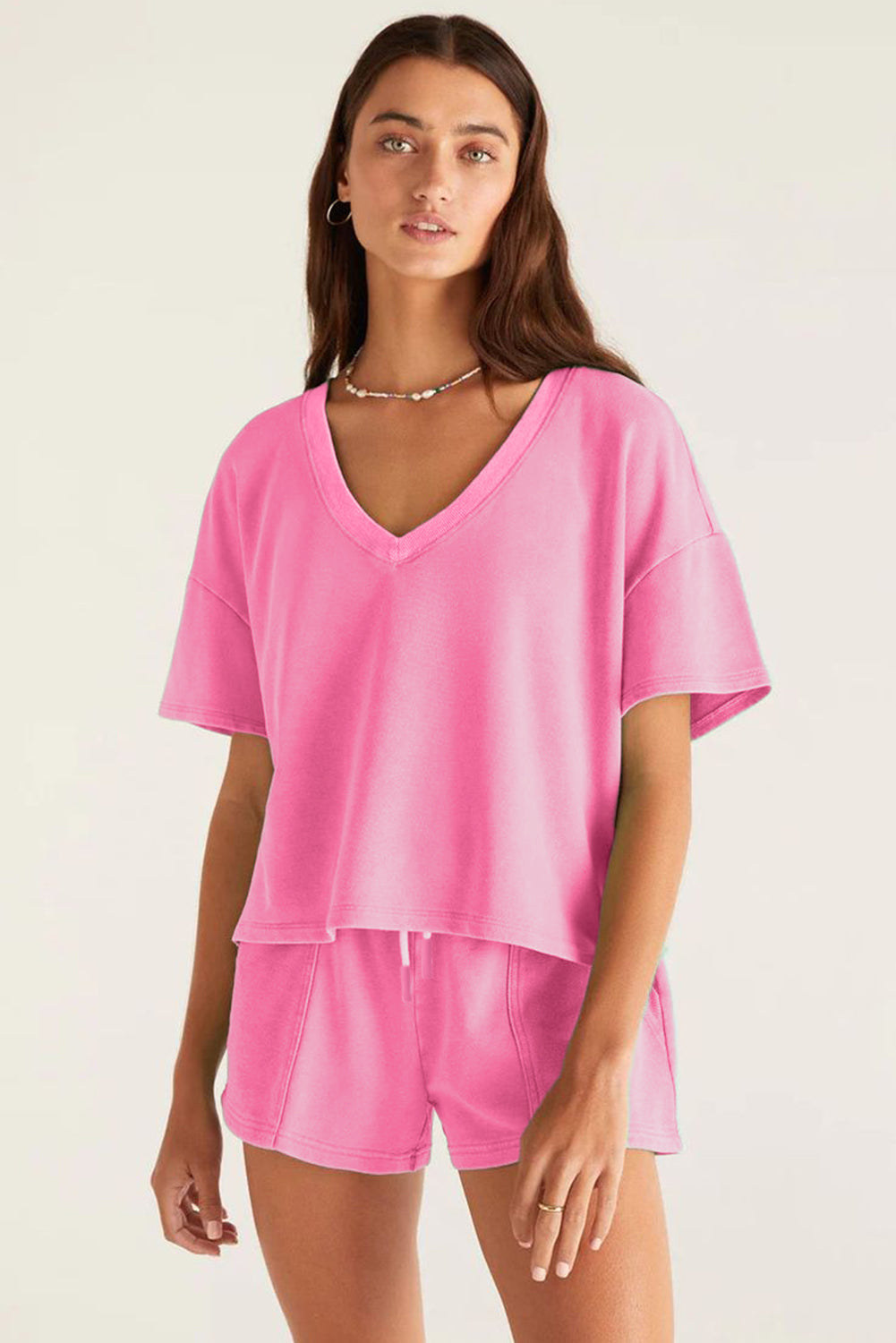Drop Shoulder Tee Shorts Set