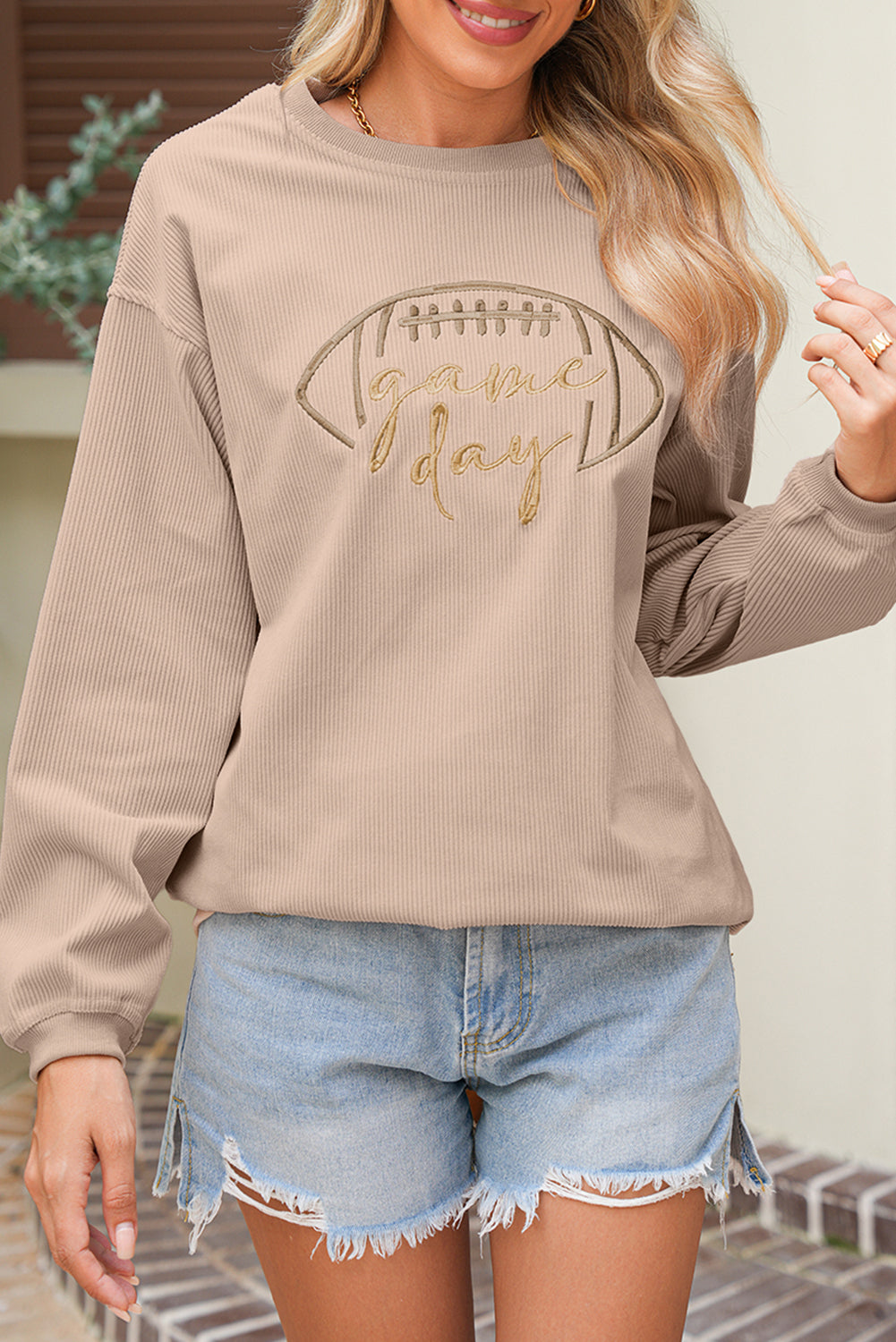 Game Day Embroidered Corded Sweatshirt