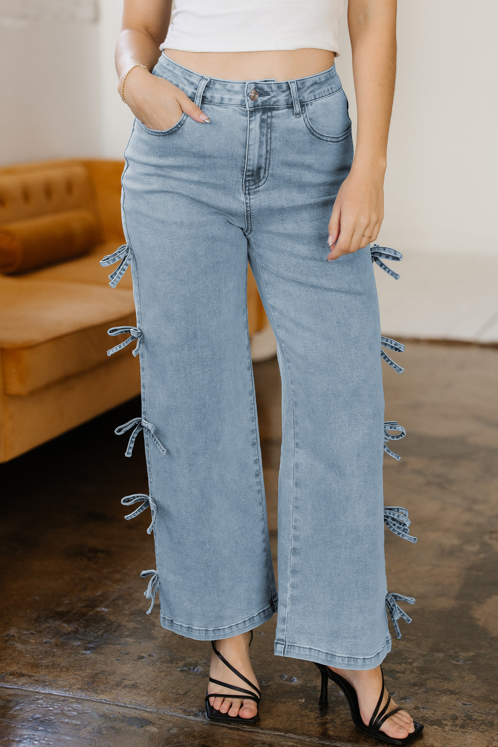Bowknot Straight Leg Loose Jeans