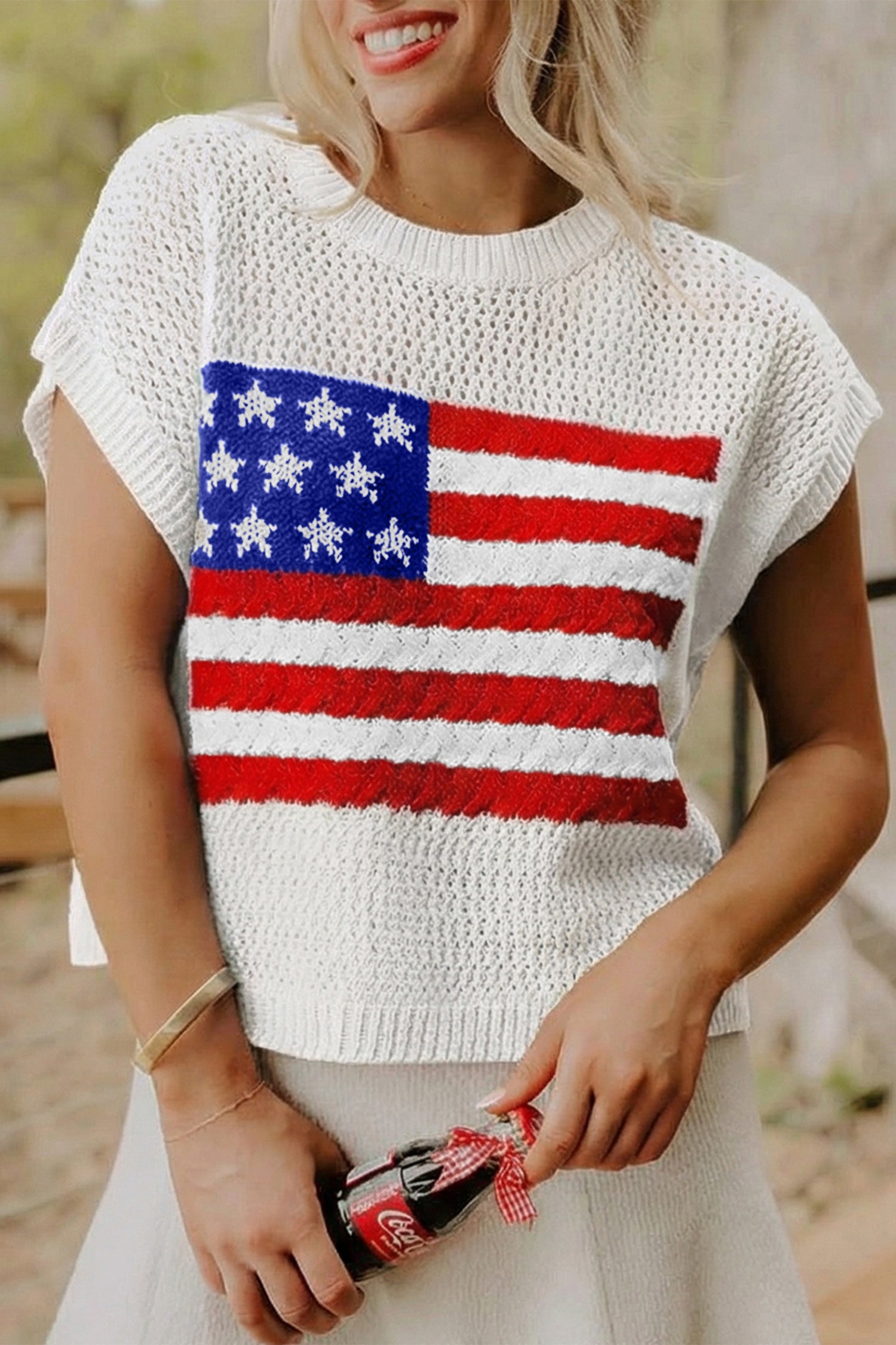 Flag Short Sleeve Sweater Top
