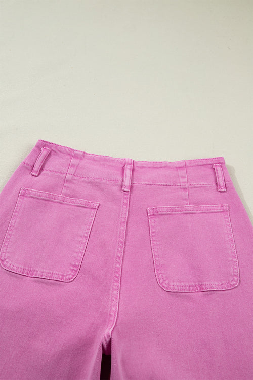 Button High Waist Wide Leg Jeans