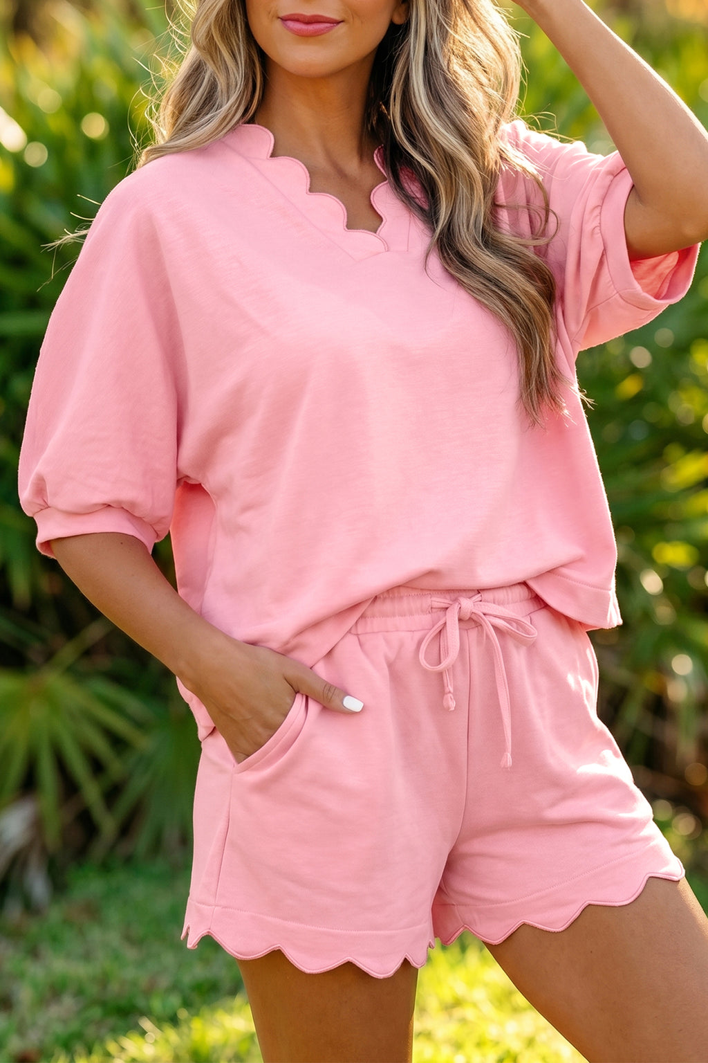 Scalloped V Neck Short Set