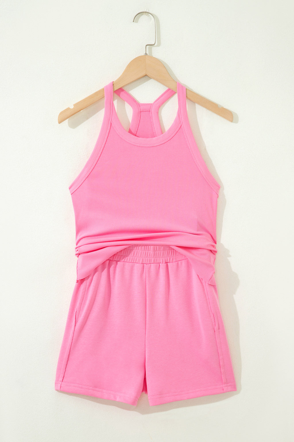 Tank Top Elastic High Waist Shorts 2pcs Outfit