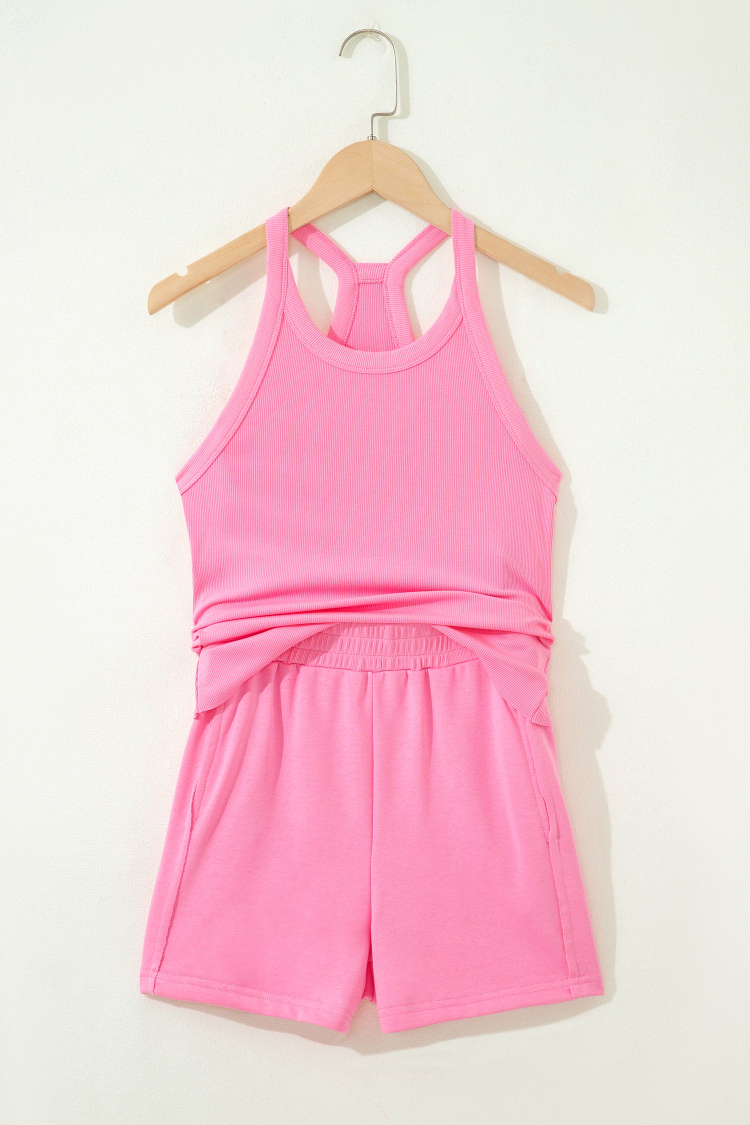 Tank Top Elastic High Waist Shorts 2pcs Outfit