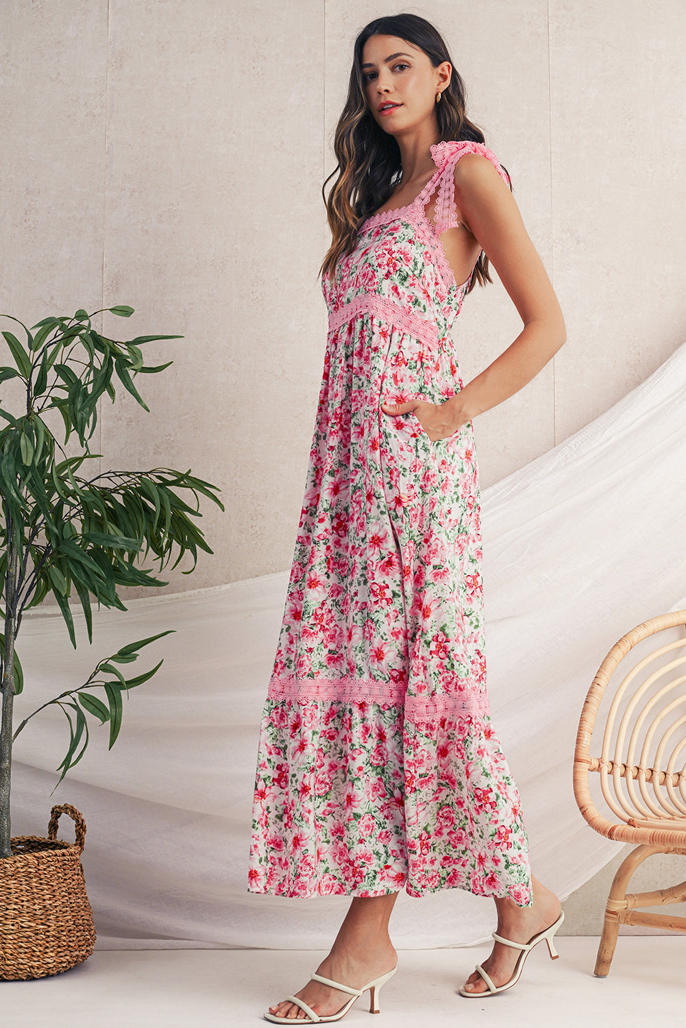 Floral Lace Tied Maxi Dress
