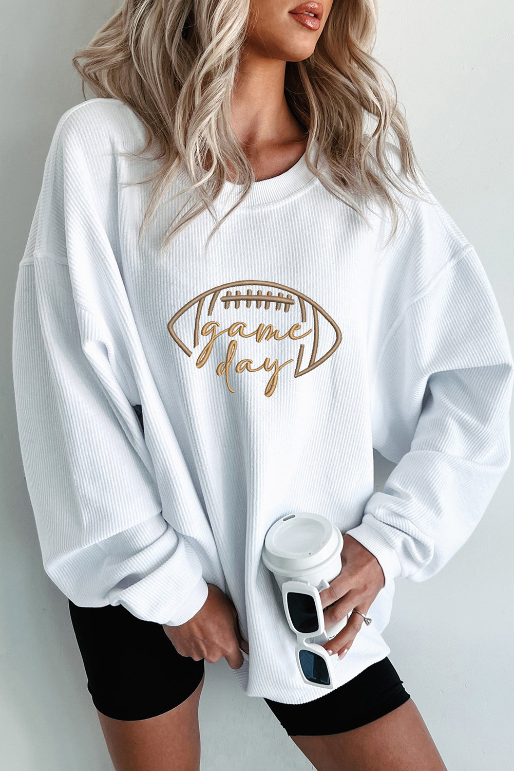 Game Day Embroidered Corded Sweatshirt