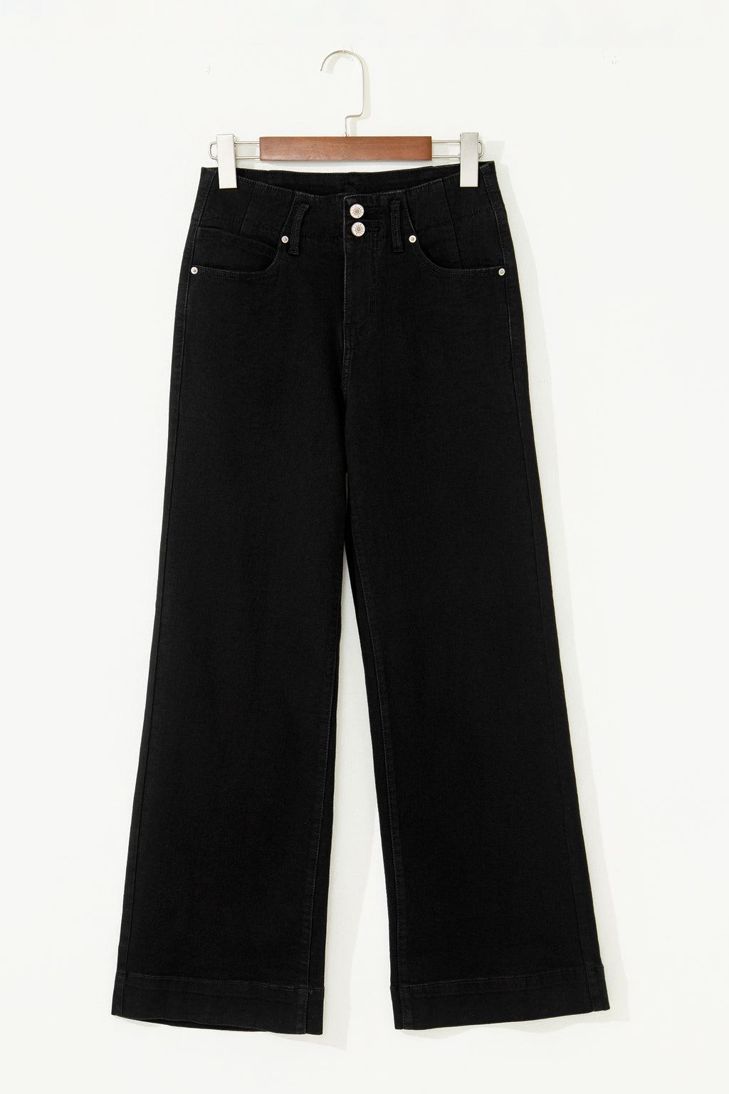 Button High Waist Wide Leg Jeans