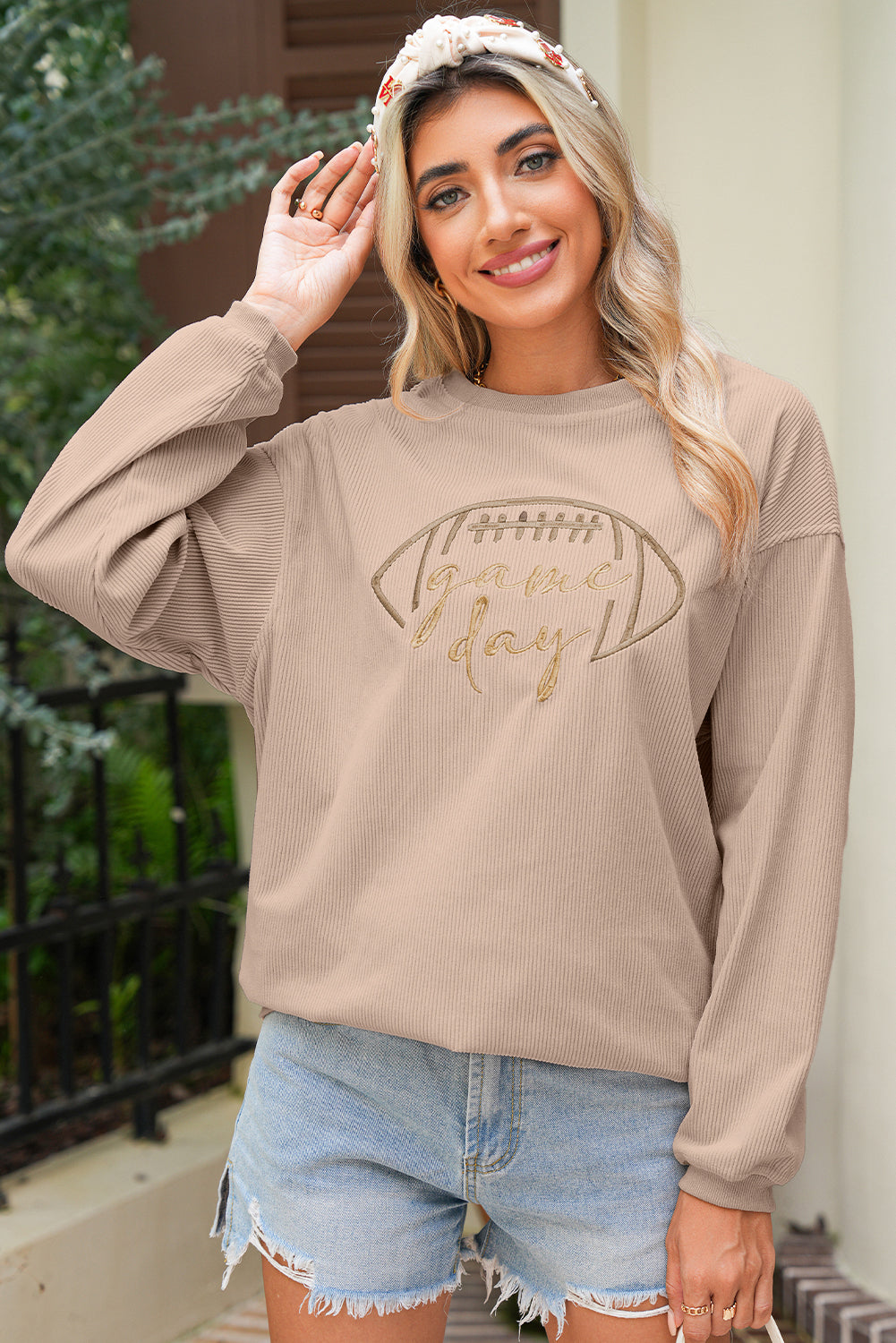 Game Day Embroidered Corded Sweatshirt