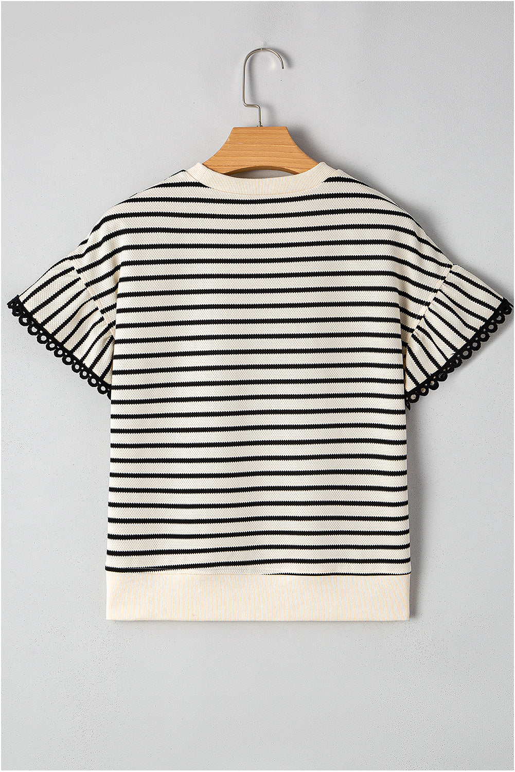 Black Stripe Scallop Ruffle Sleeves Top
