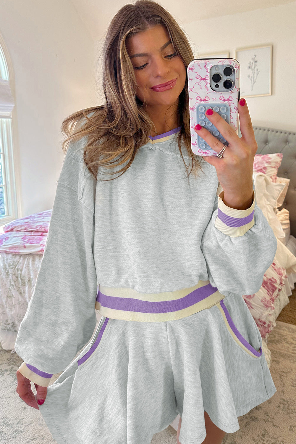 Striped Loose Sweatshirt and Skort Set