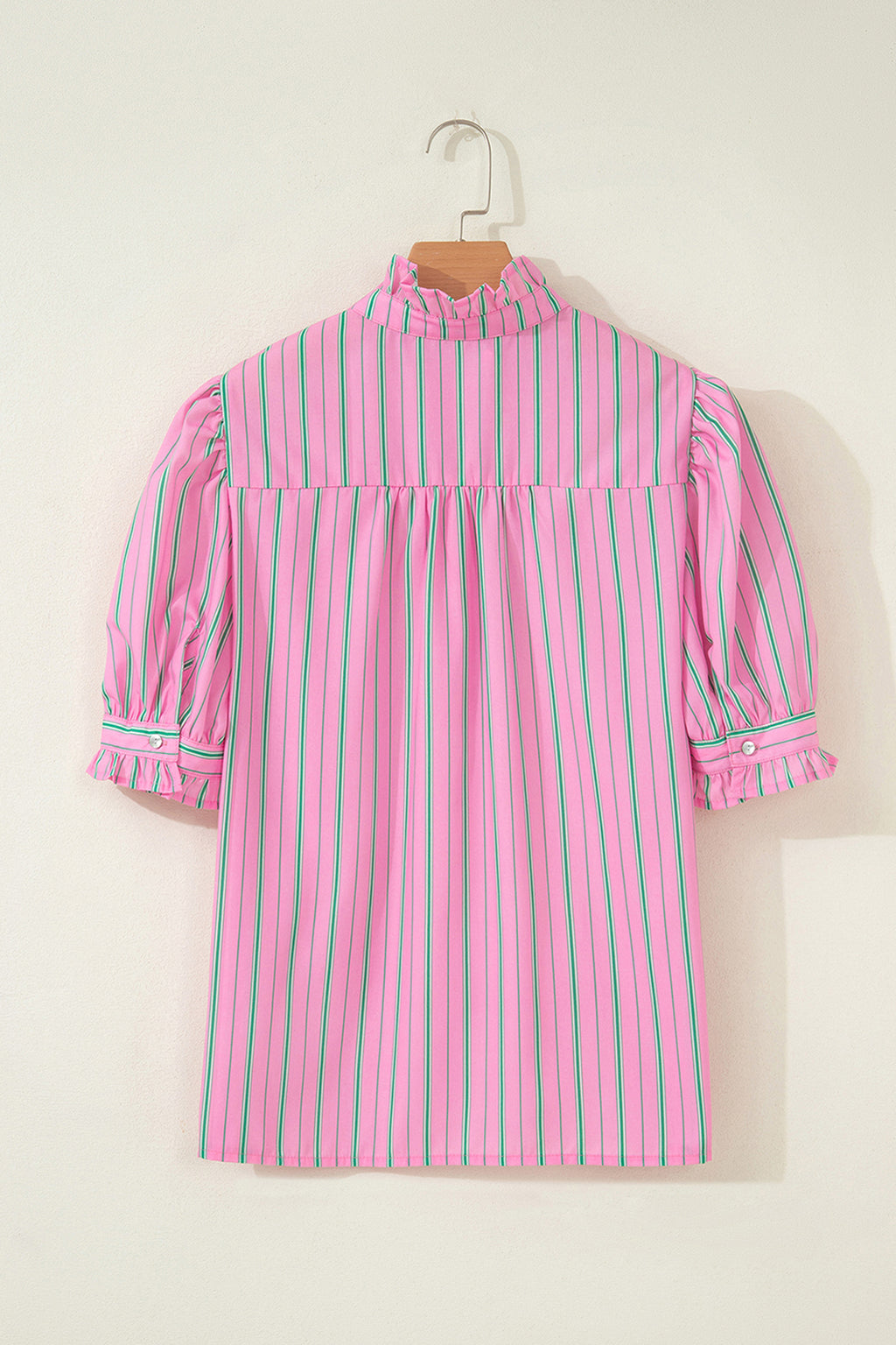 Ruffle Trim Half Button Short Sleeve Top