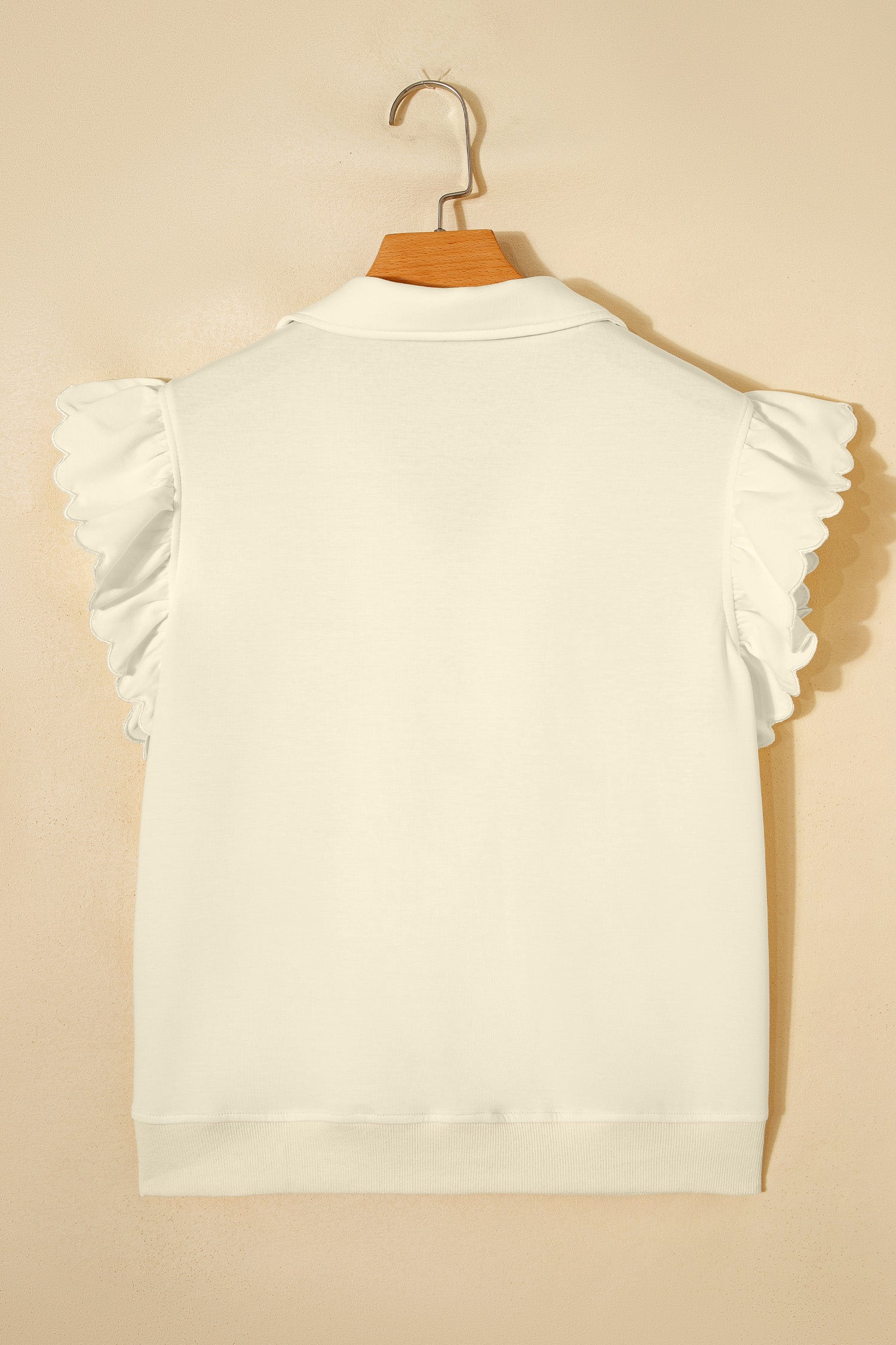 Zip up Collared Ruffled Short Sleeve Blouse