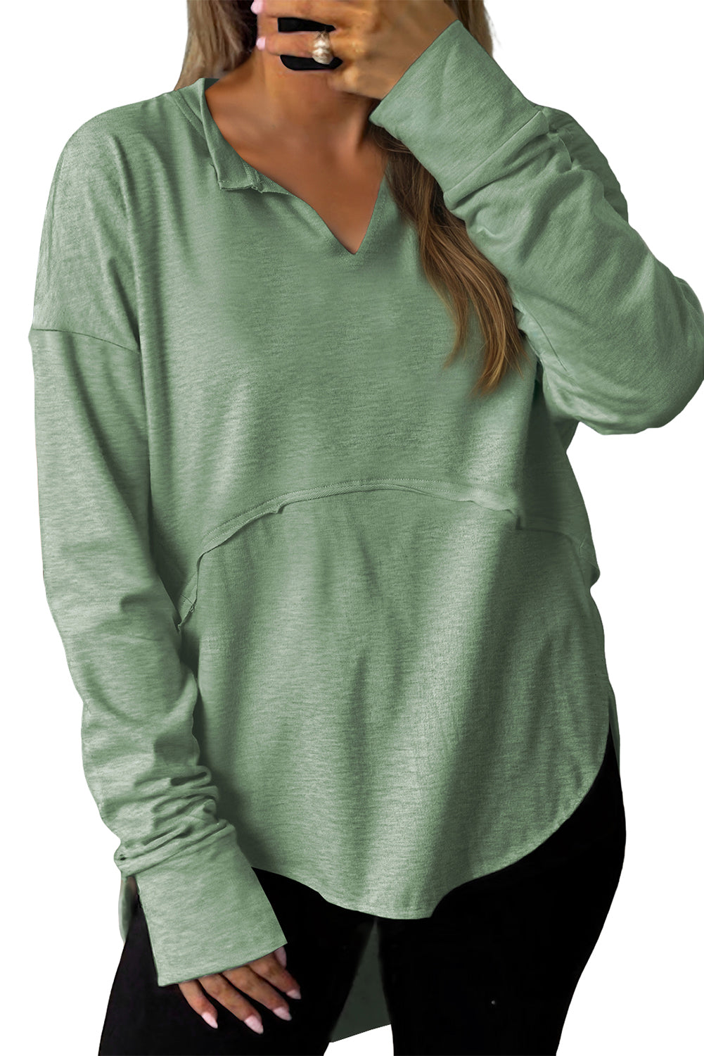 Raw Hem Long Sleeve Top