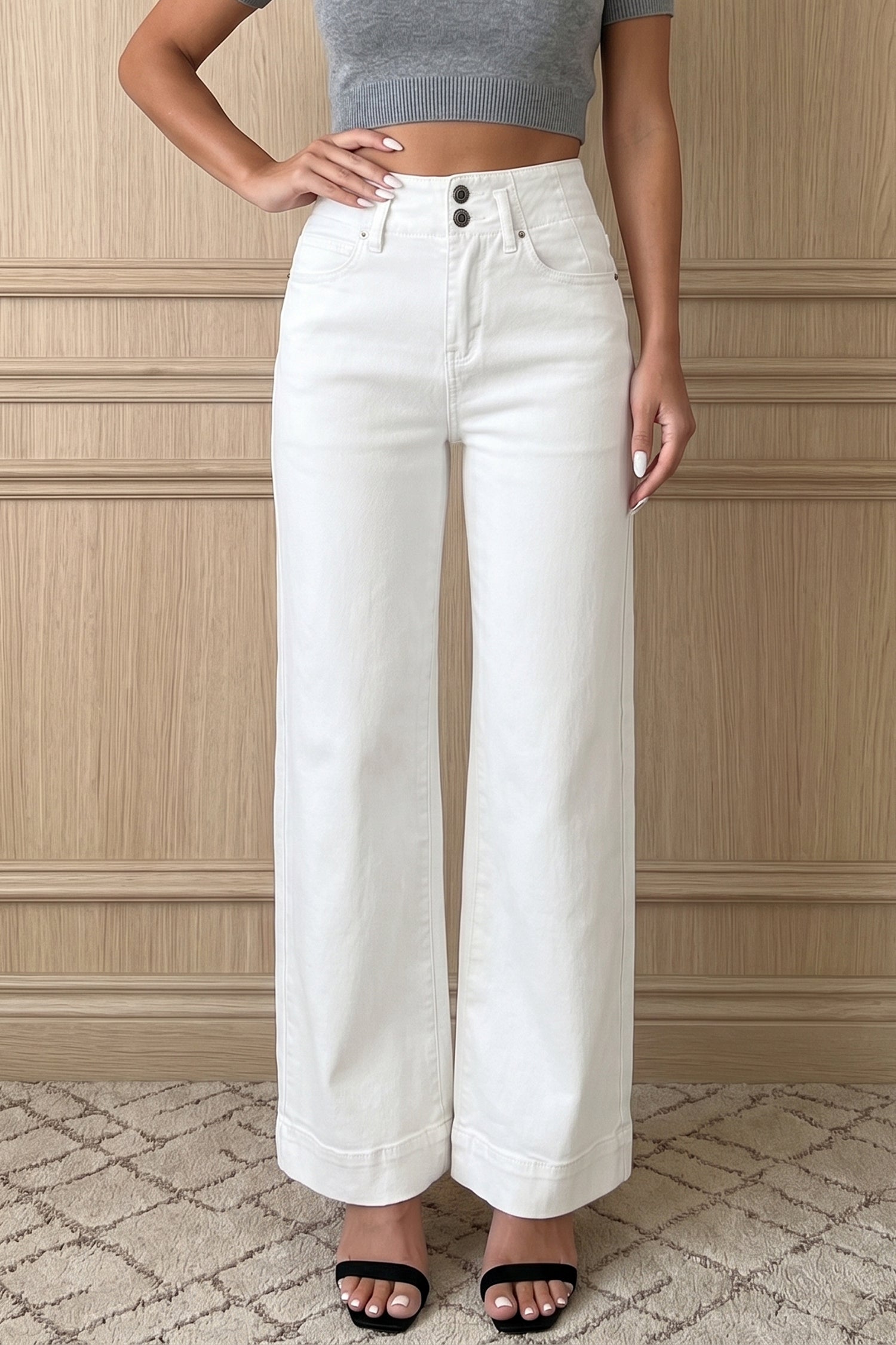 Button High Waist Wide Leg Jeans