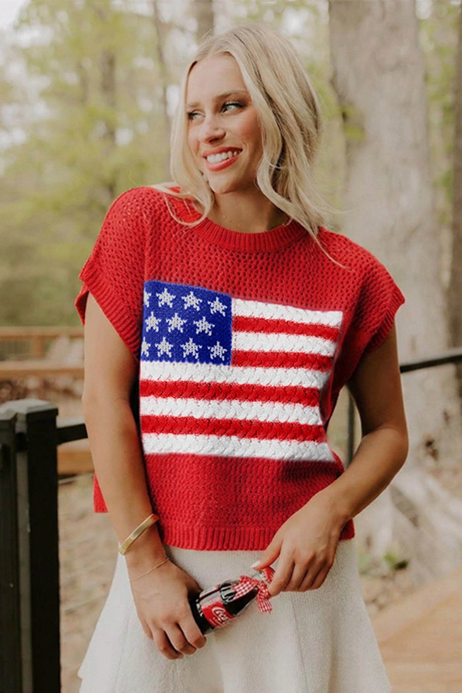 Flag Short Sleeve Sweater Top