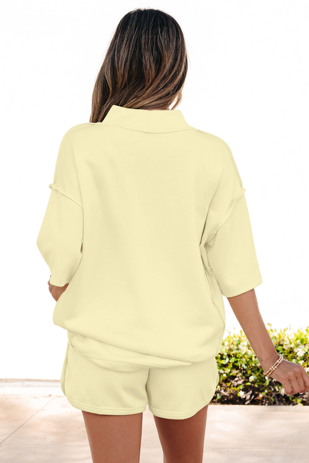 YSolid Color Seam Mock Neck 2 Piece Set