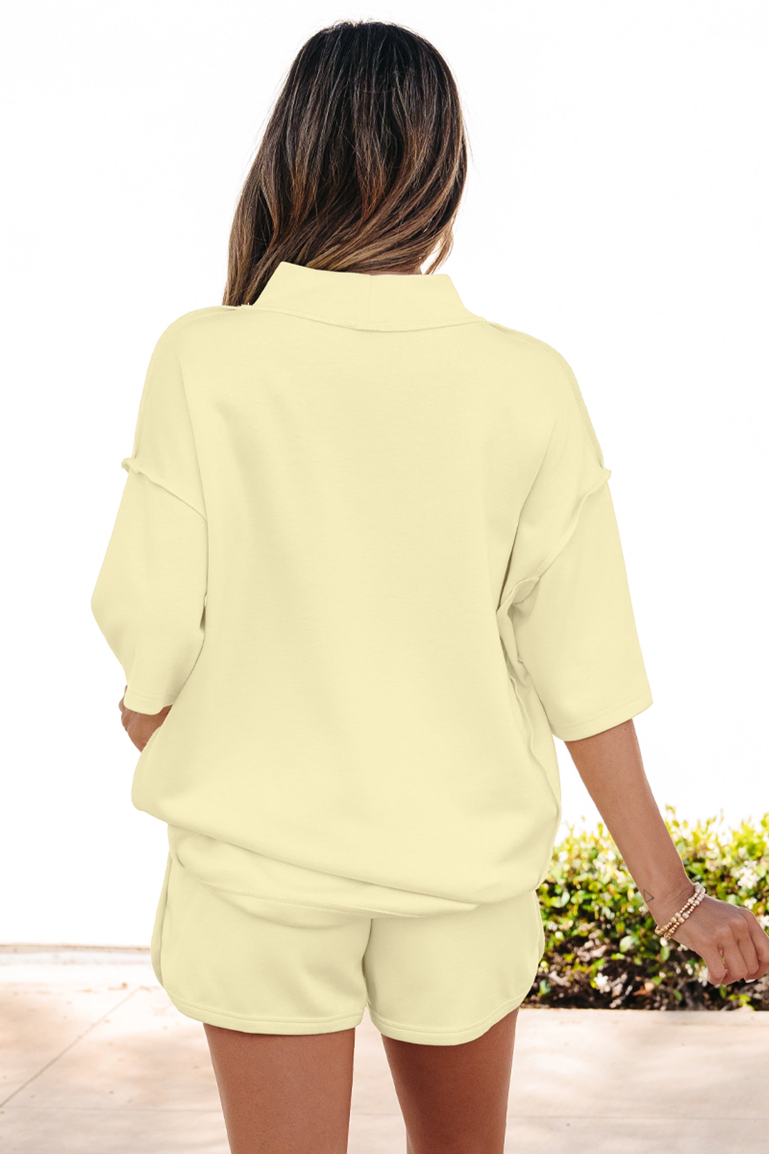 YSolid Color Seam Mock Neck 2 Piece Set