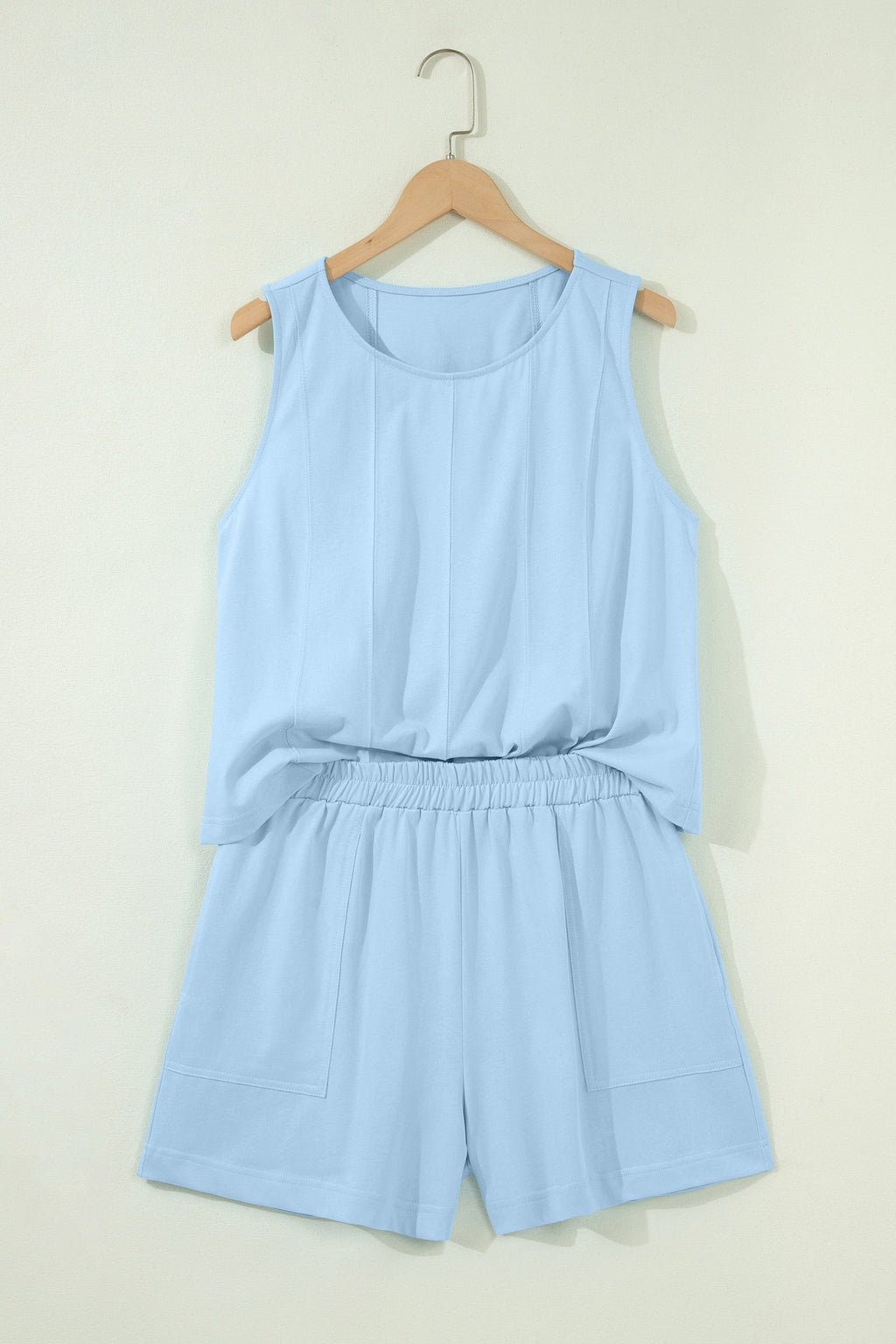 Stitched Detail Loose Tank Top Short Set