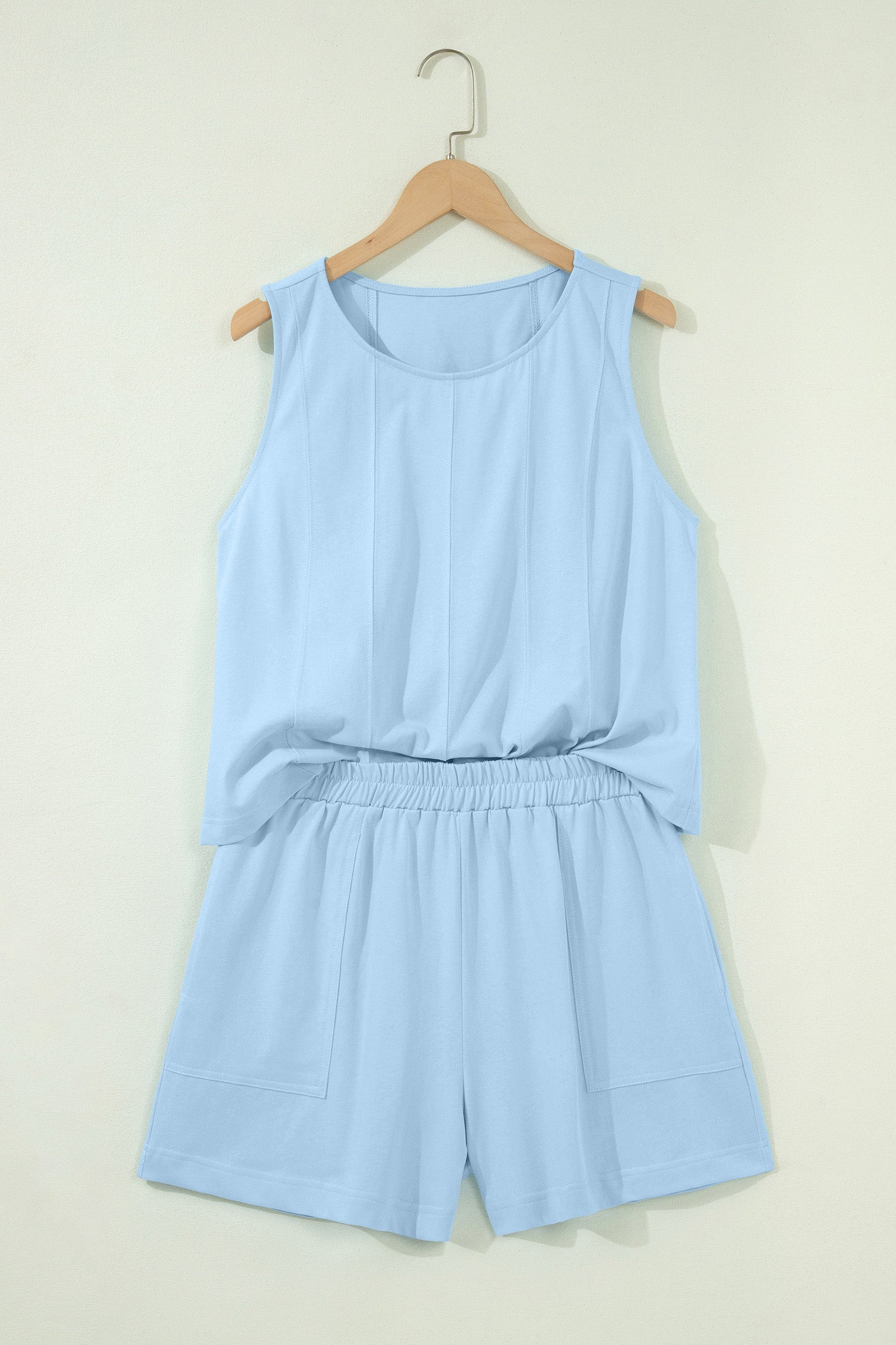 Stitched Detail Loose Tank Top Short Set