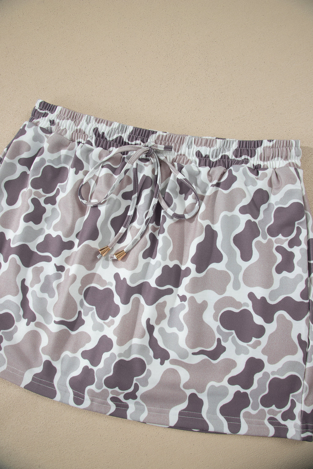 Camo Elastic Waist Drawstring Mini Skort