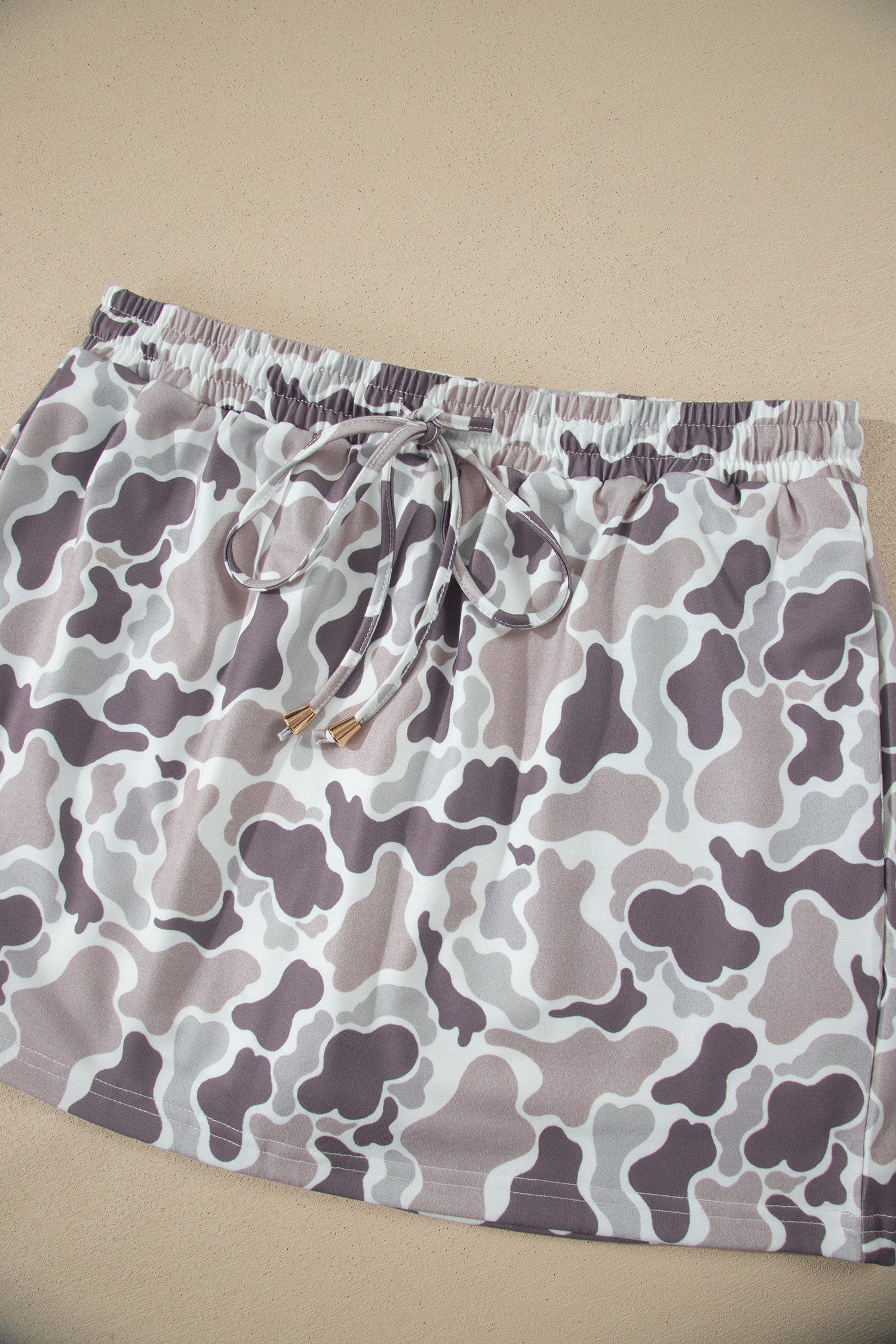 Camo Elastic Waist Drawstring Mini Skort