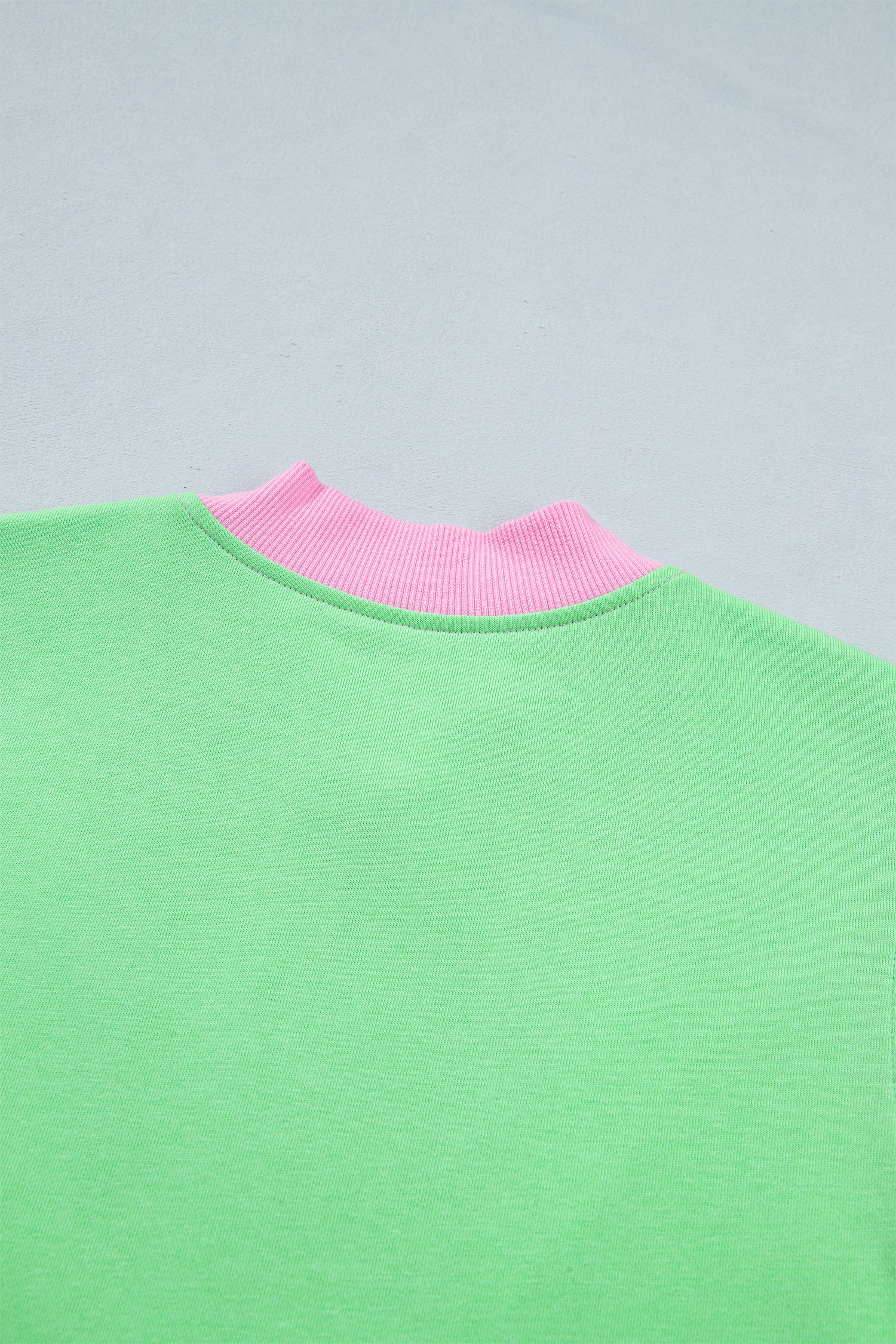 Green Color Block Accent Half Zip Shorts Set