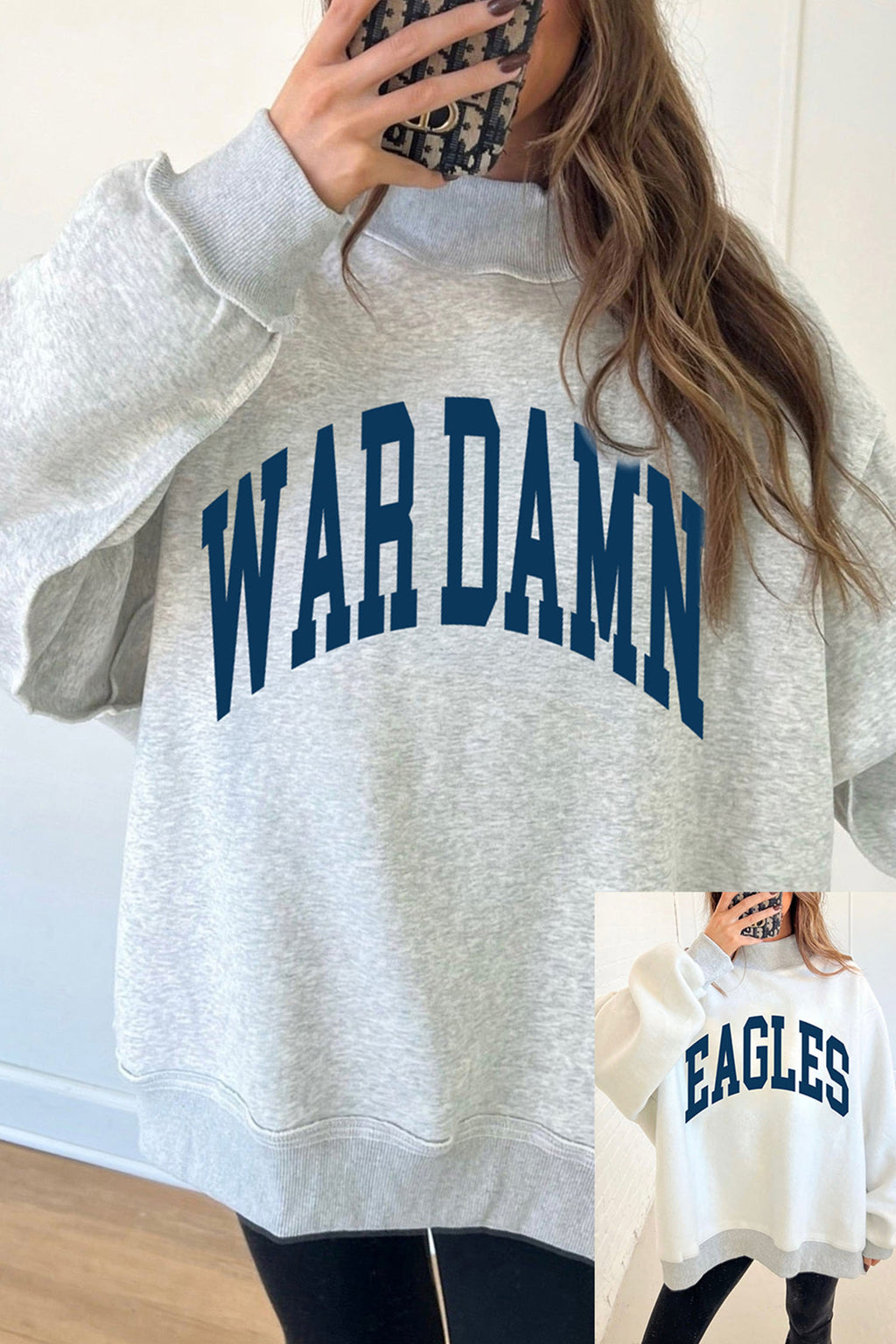 WAR DAMN/ EAGLES High Neck Baggy Sweatshirt