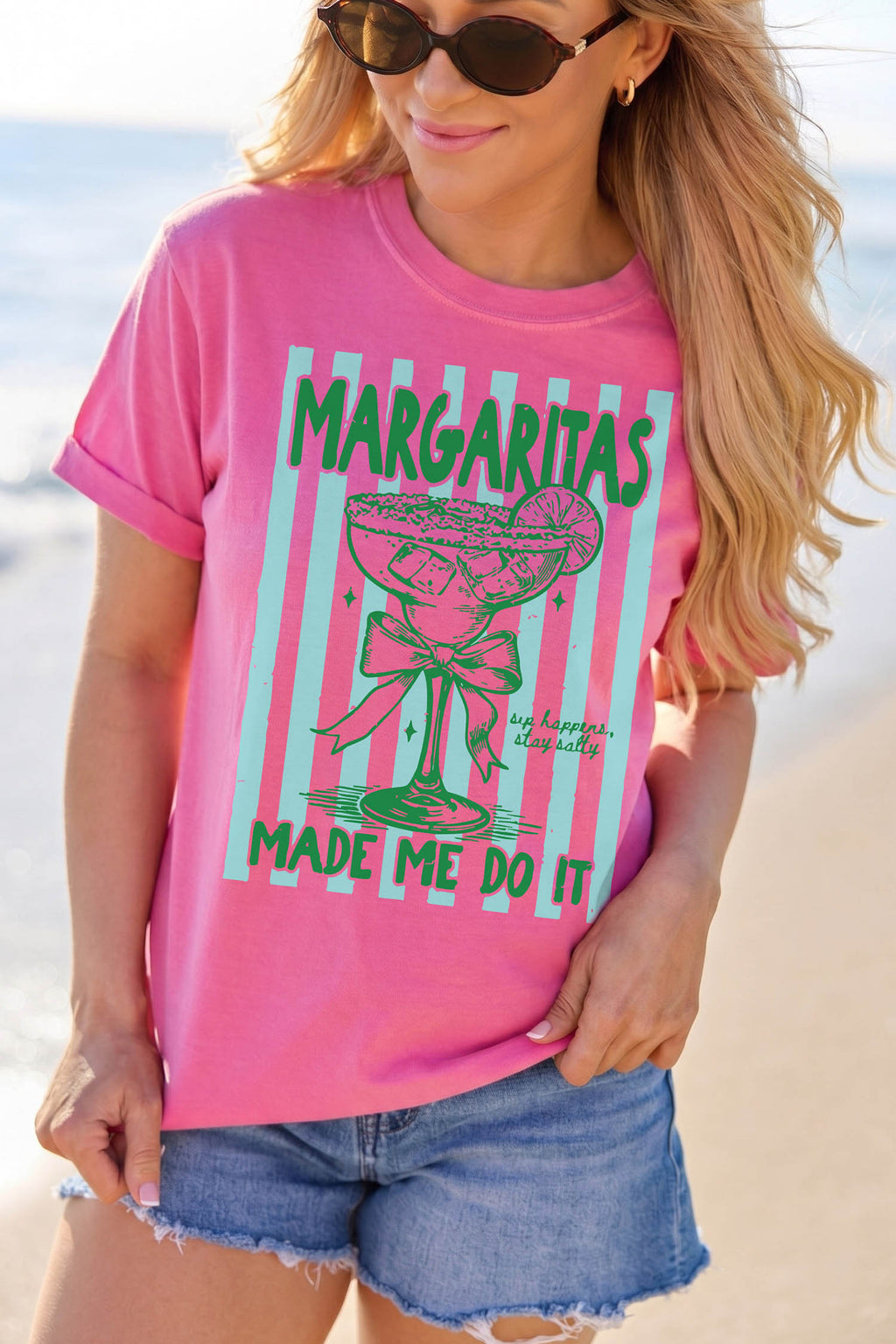 Margaritas Made Me Do It Striped Graphic Beach Vacation Tee