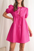 Tie Front Puff Sleeve Mini Dress