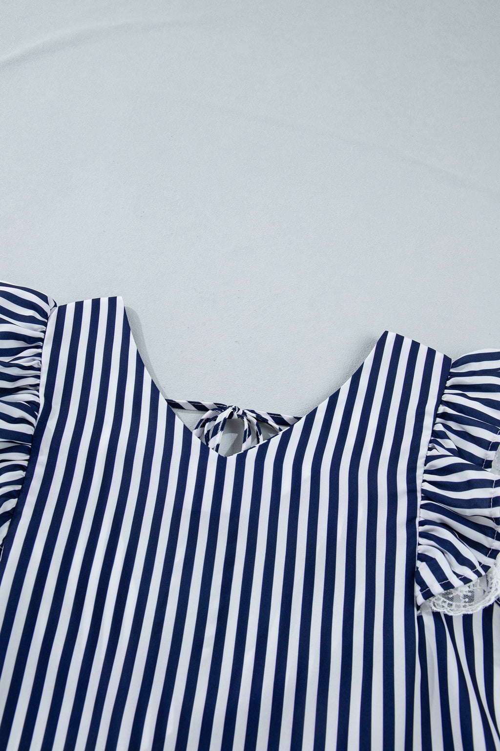 Stripe V Neck Lace Contrast Ruffle Trim Tank Top