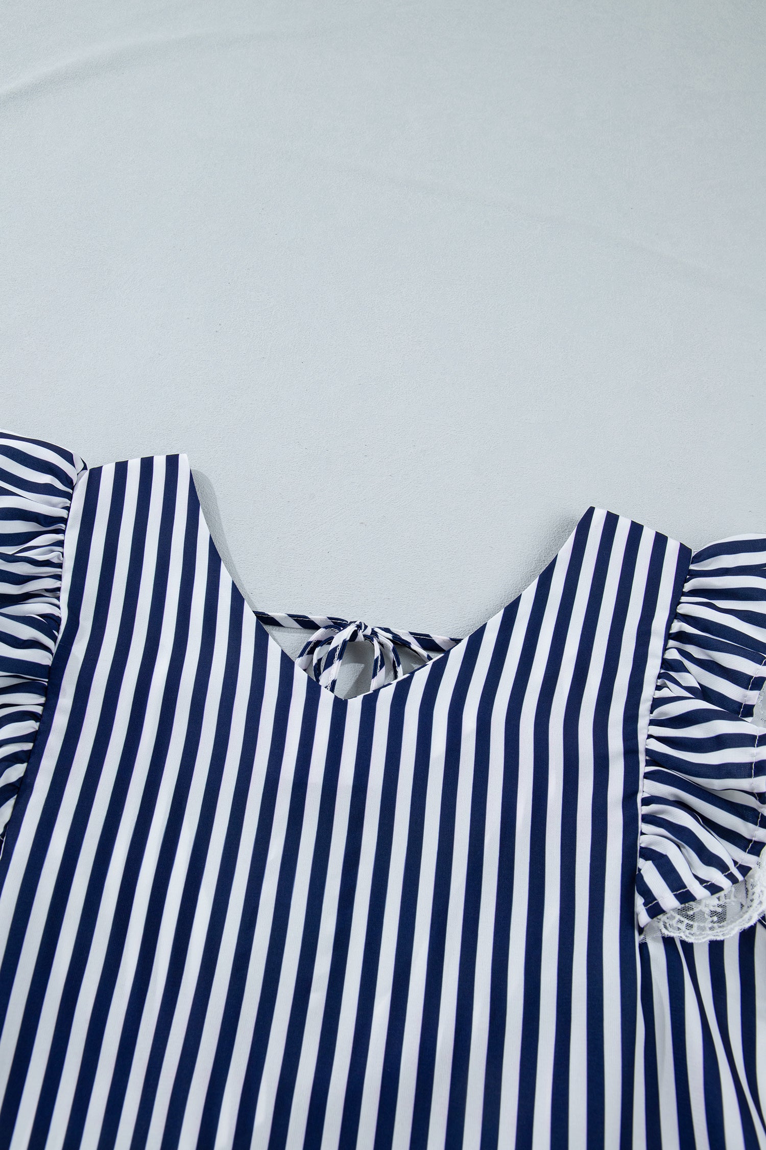 Stripe V Neck Lace Contrast Ruffle Trim Tank Top