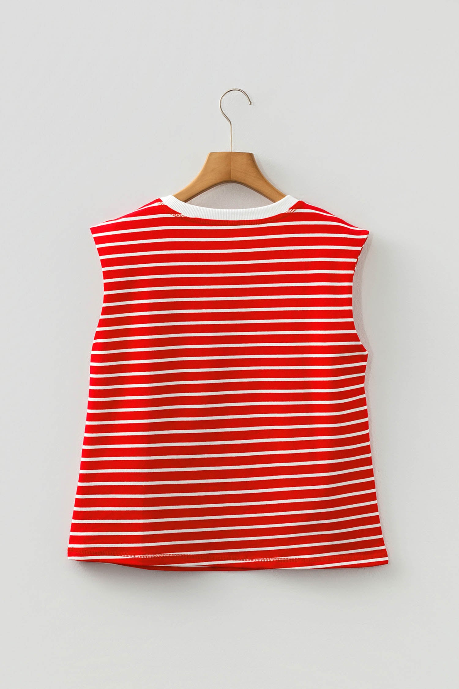 Brown Stripe Ribbed Round Neck Trim Loose Tank Top