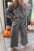 Leopard Print Pullover Drawstring Loose Pants Set
