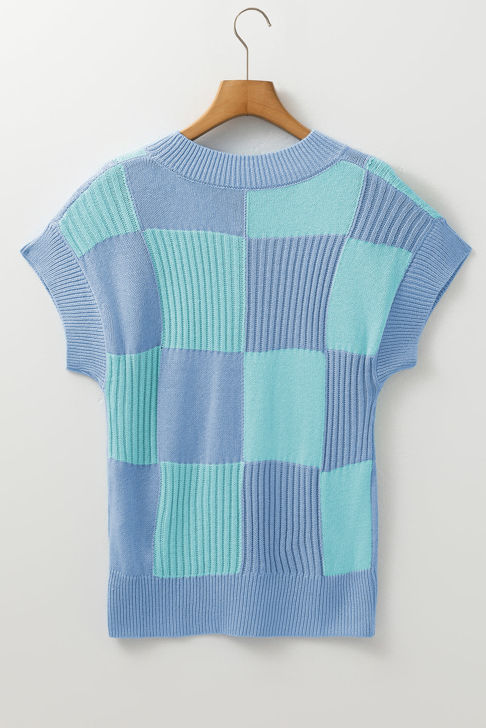 Checkered Crew Neck Short Sleeve Sweater