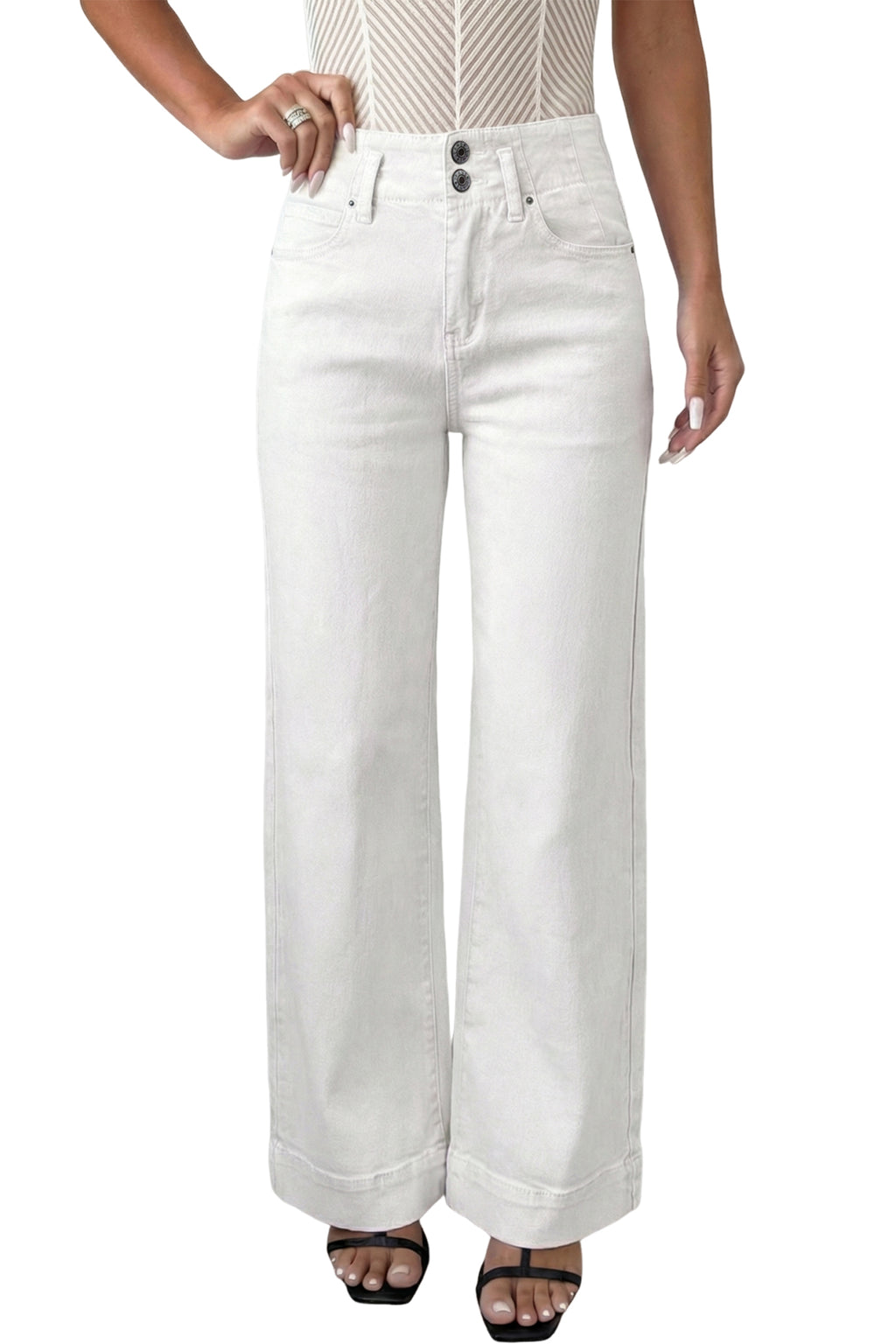 Button High Waist Wide Leg Jeans
