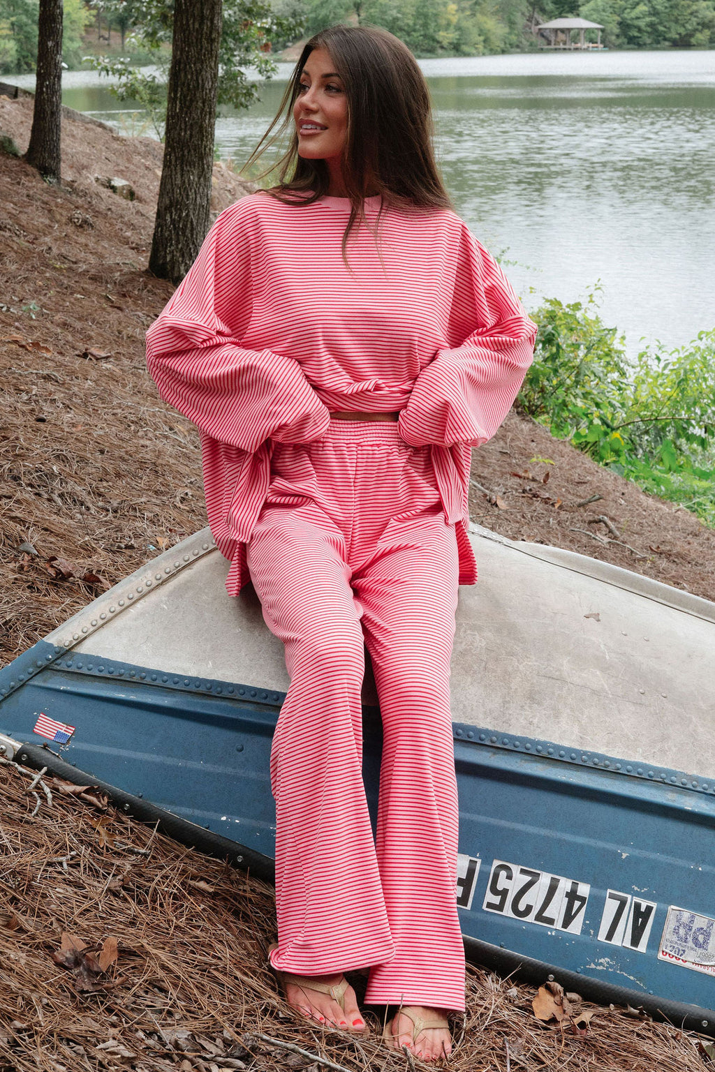 Stripe Striped Drop Shoulder Long Sleeve Pant Set