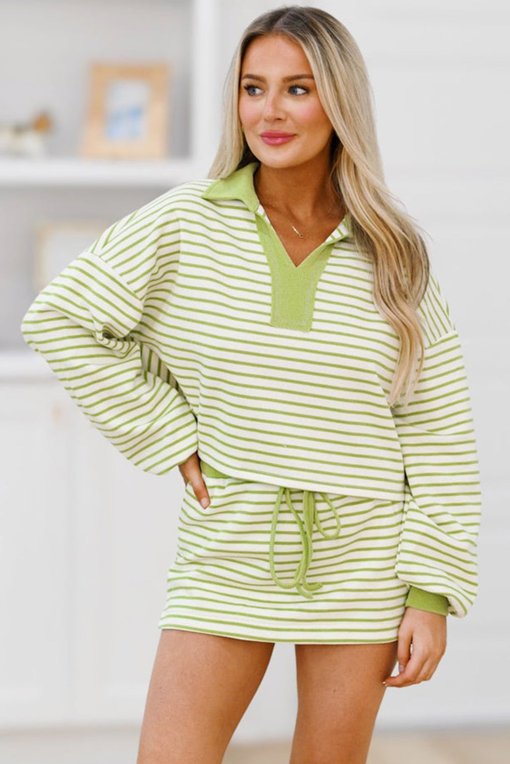 Drop Shoulder Pullover and Skirt Set