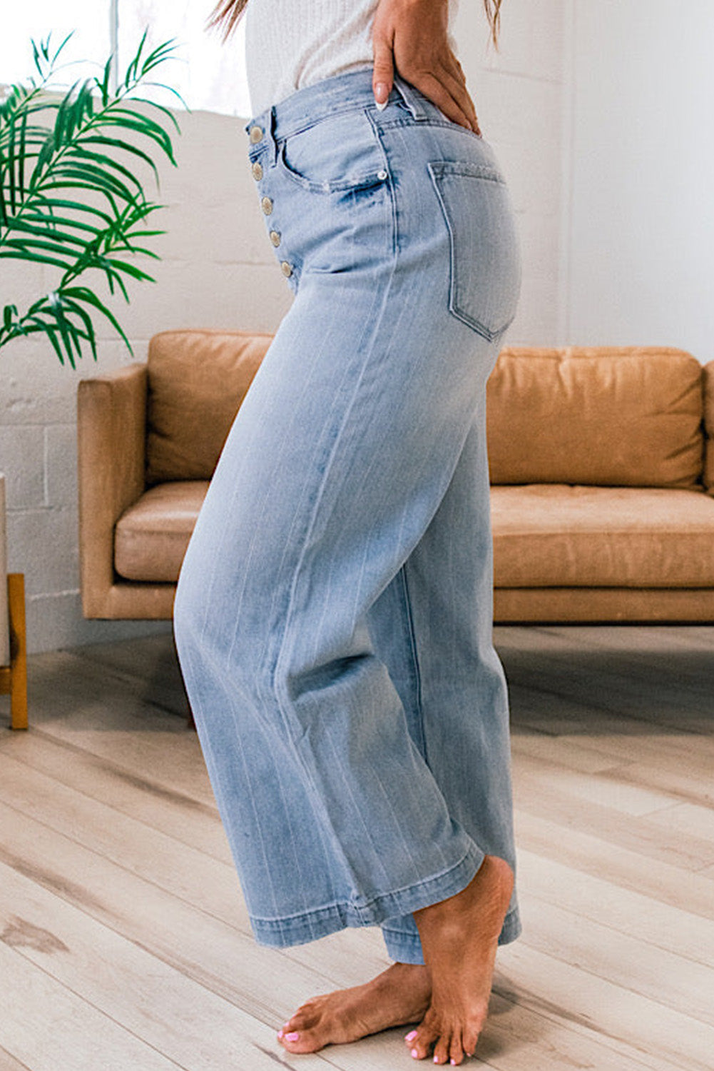 Button Wide Leg Jeans