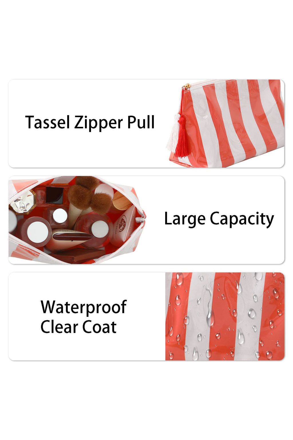 Checkered Vinyl Waterproof Tassel Makeup Bag