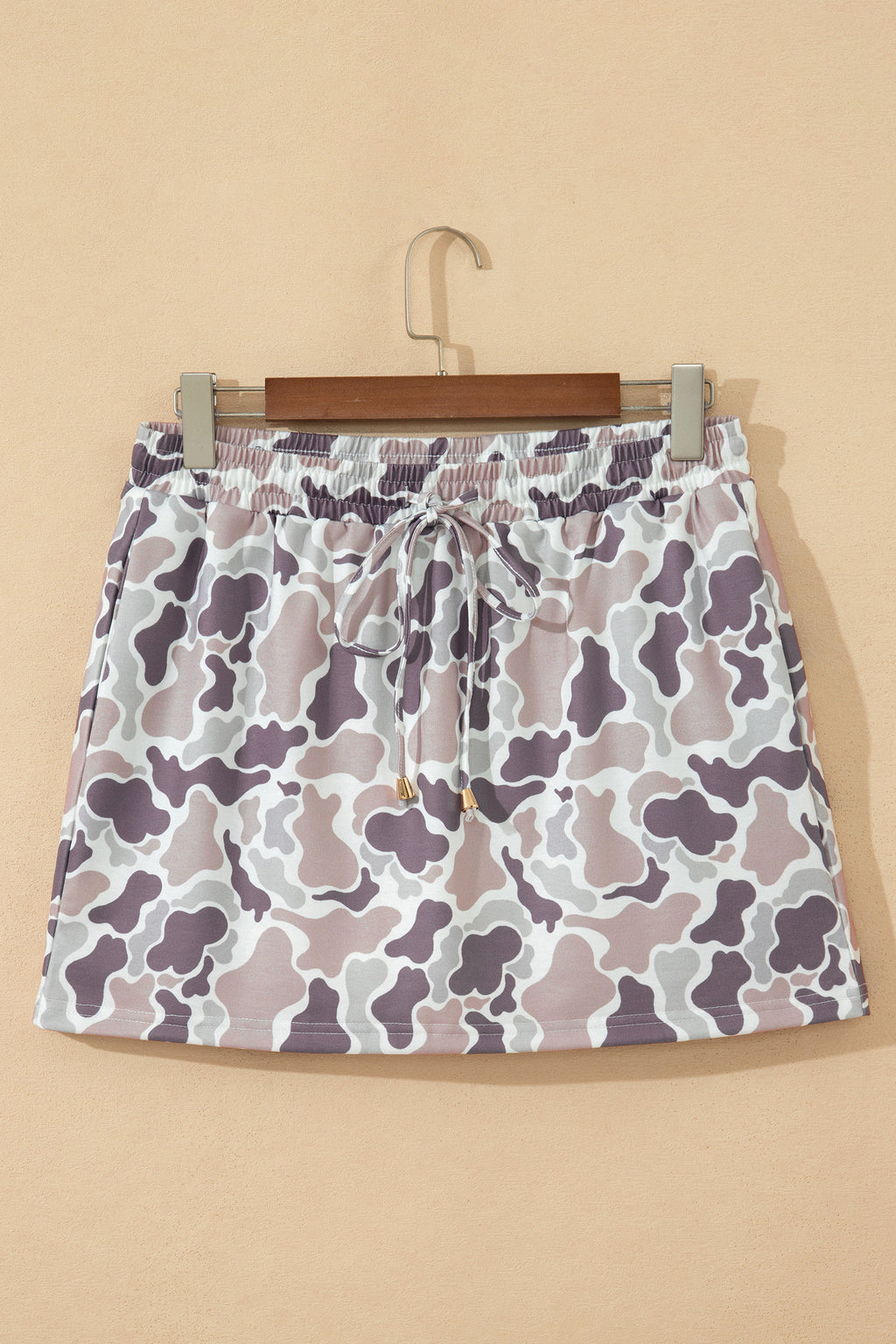 Camo Elastic Waist Drawstring Mini Skort