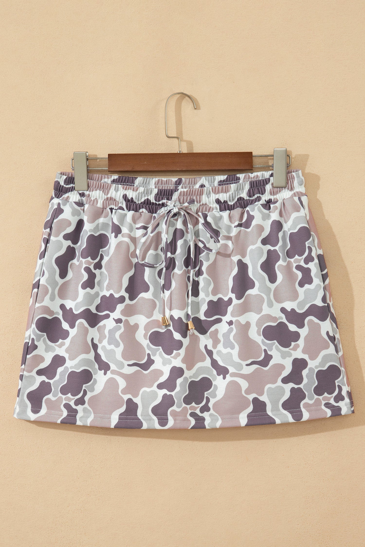 Camo Elastic Waist Drawstring Mini Skort