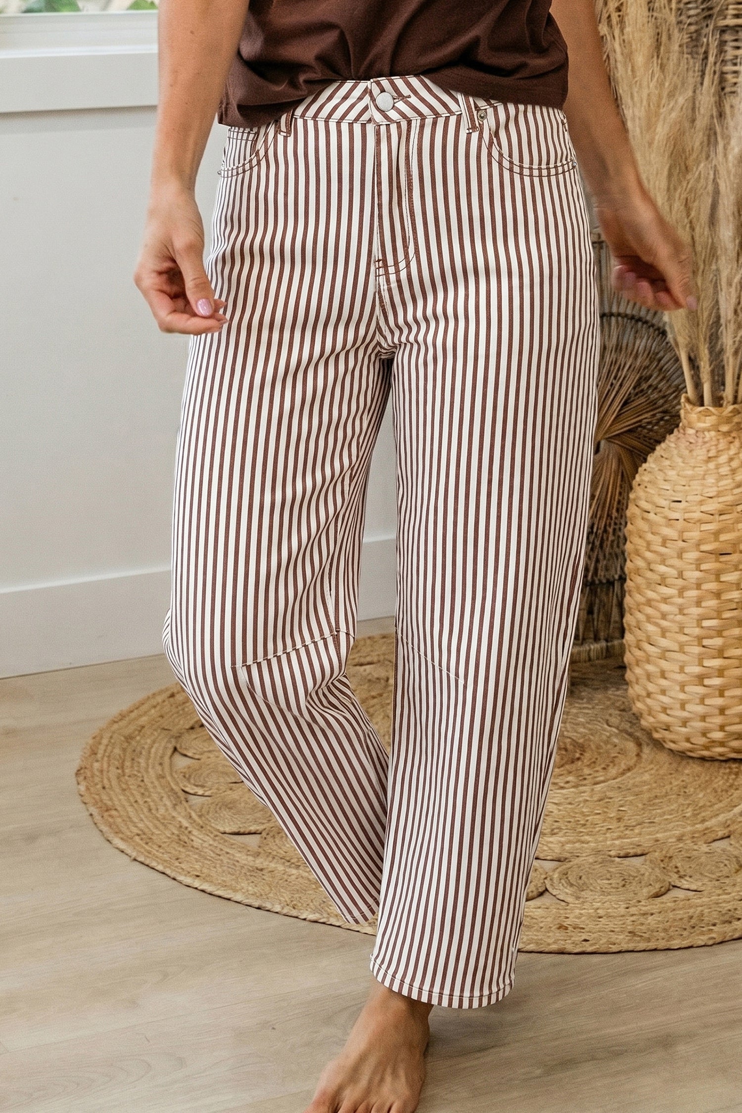 Stripe Casual Barrel Jeans